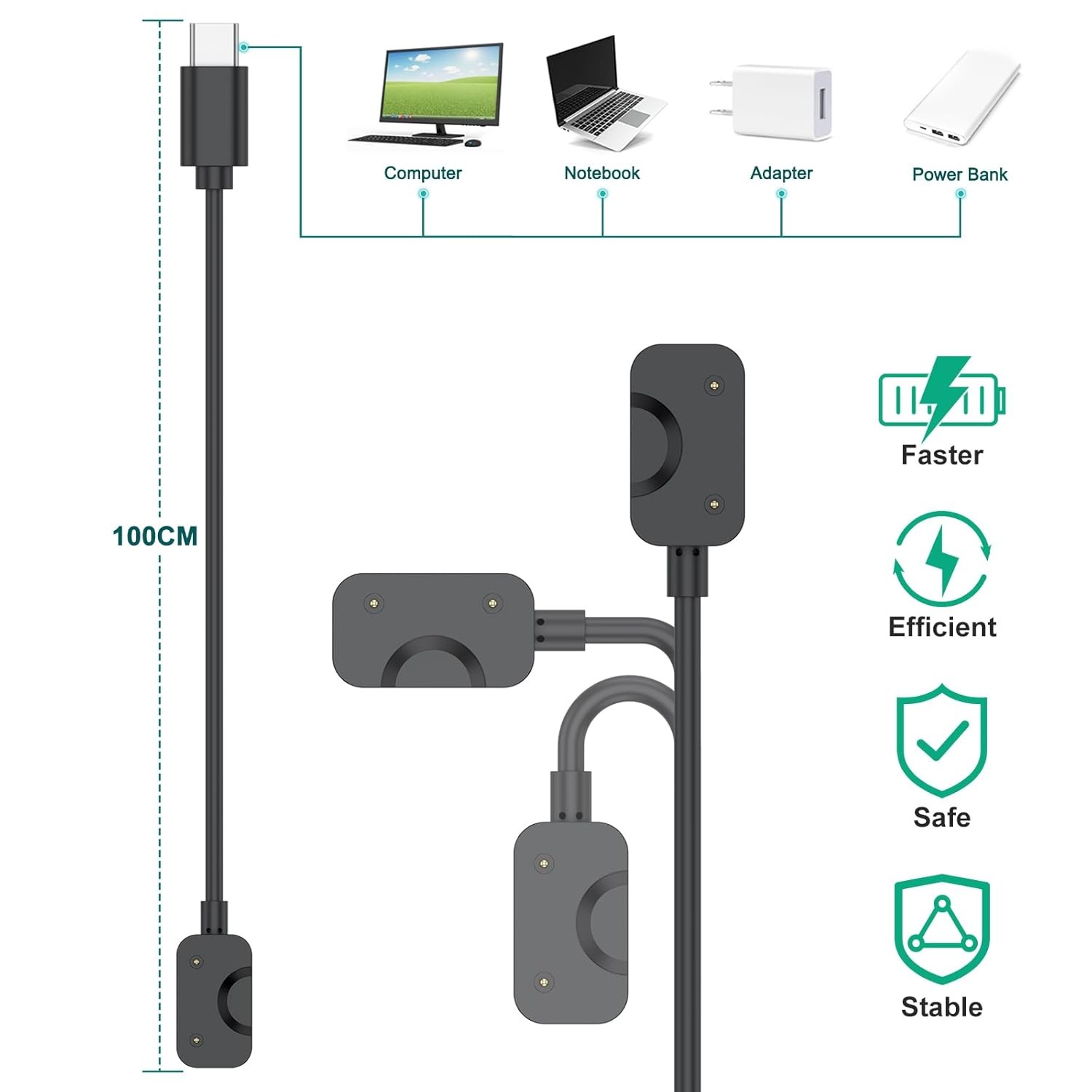 [2 Pack] Samsung Galaxy Fit 3 Charger Cable, Magnetic Replacement Dock 3.3FT