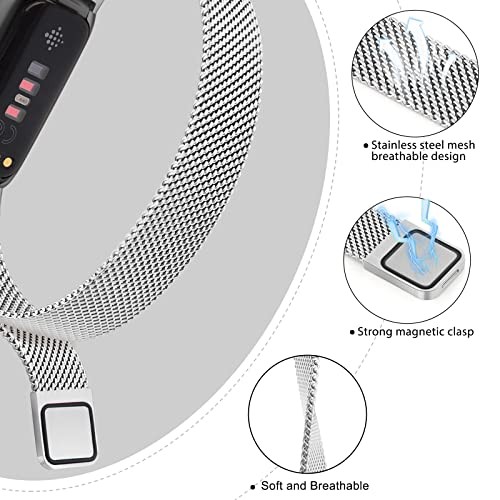 Single Stainless Steel Mesh Loop Magnetic Wristband Compatible with Fitbit Inspi