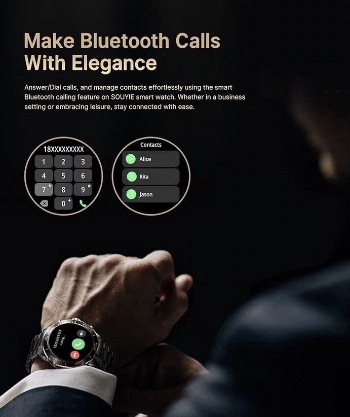 Mens Luxury Smart Watch for iPhone/Android,1.43″ AMOLED HD Screen,$150 On Amazon