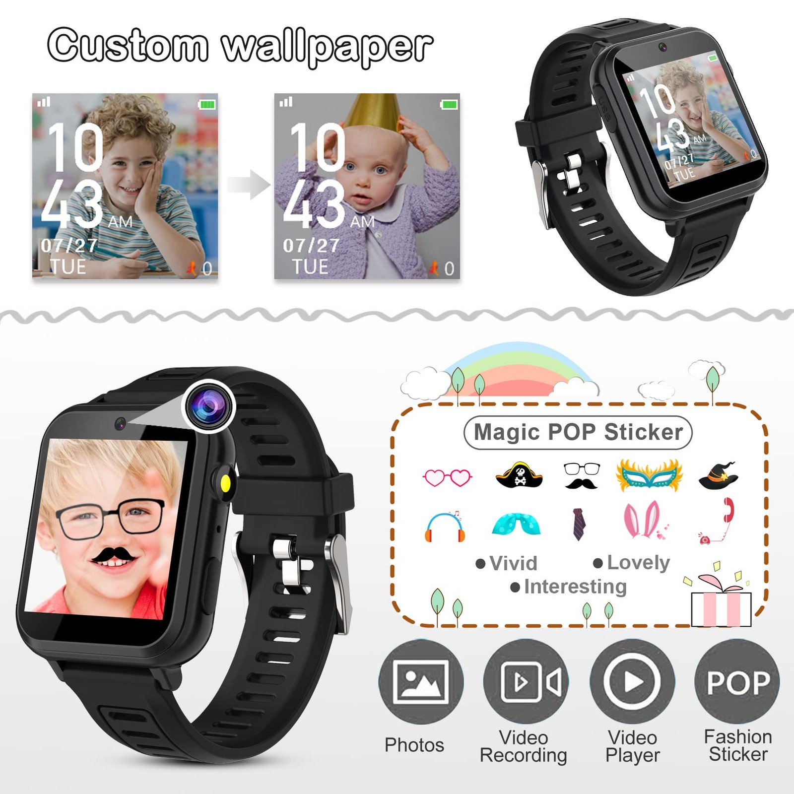 Smart Watch for Kids, Smart Watch Toys with 39 Games Camera Video Recorder Mu…