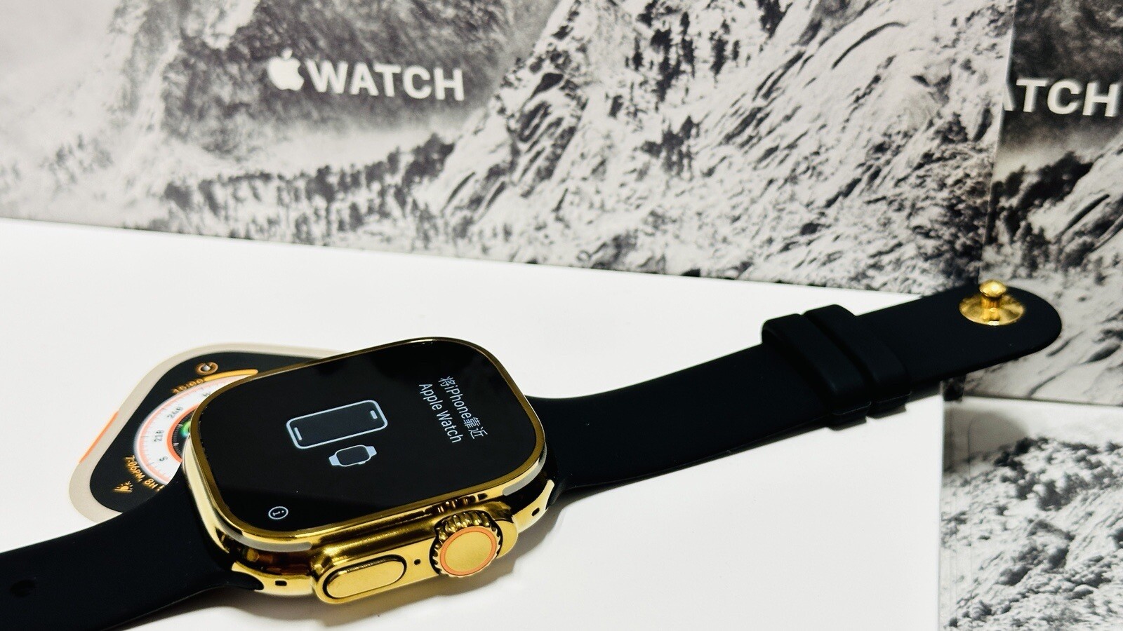 GOLD Apple Watch ULTRA 3 49mm CUSTOM Polished Black Sport Band Gold Plated Pin