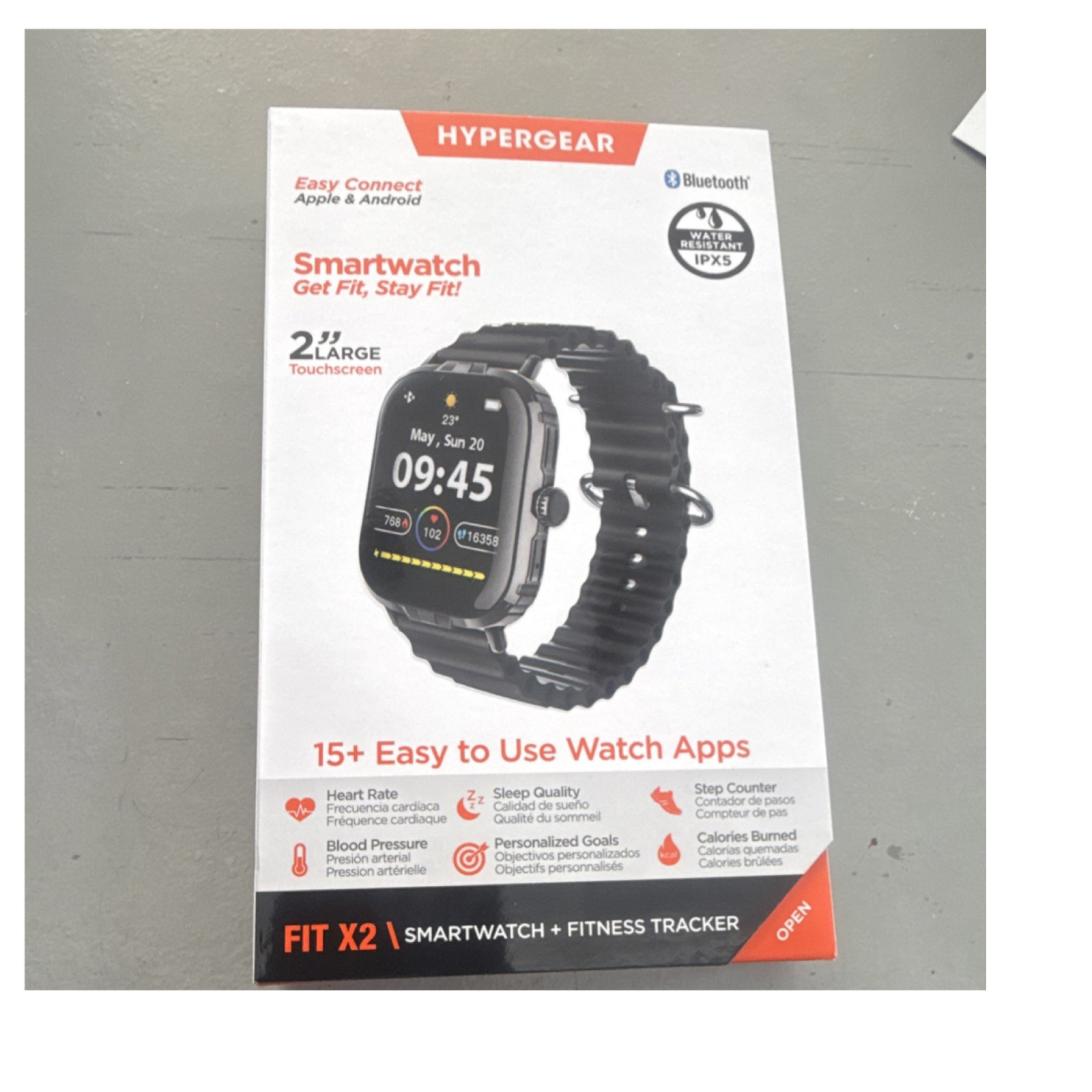 HyperGear FIT X2 Smartwatch Fitness Tracker 2in Touchscreen Bluetooth Black