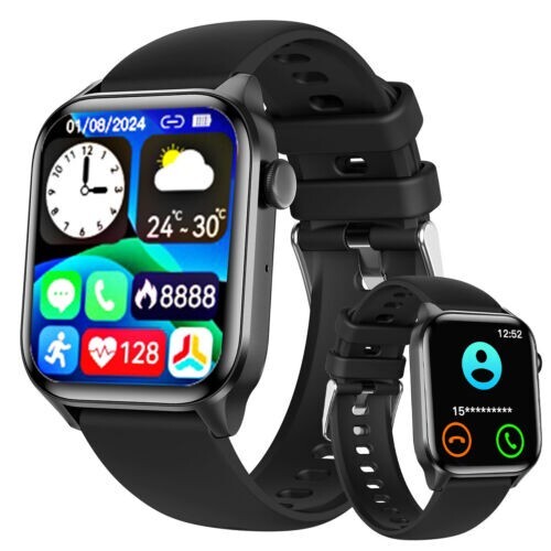 2024 New Men’s Women’s Sports For Smart Watch W/ Large Screen Silicone Y13 Black