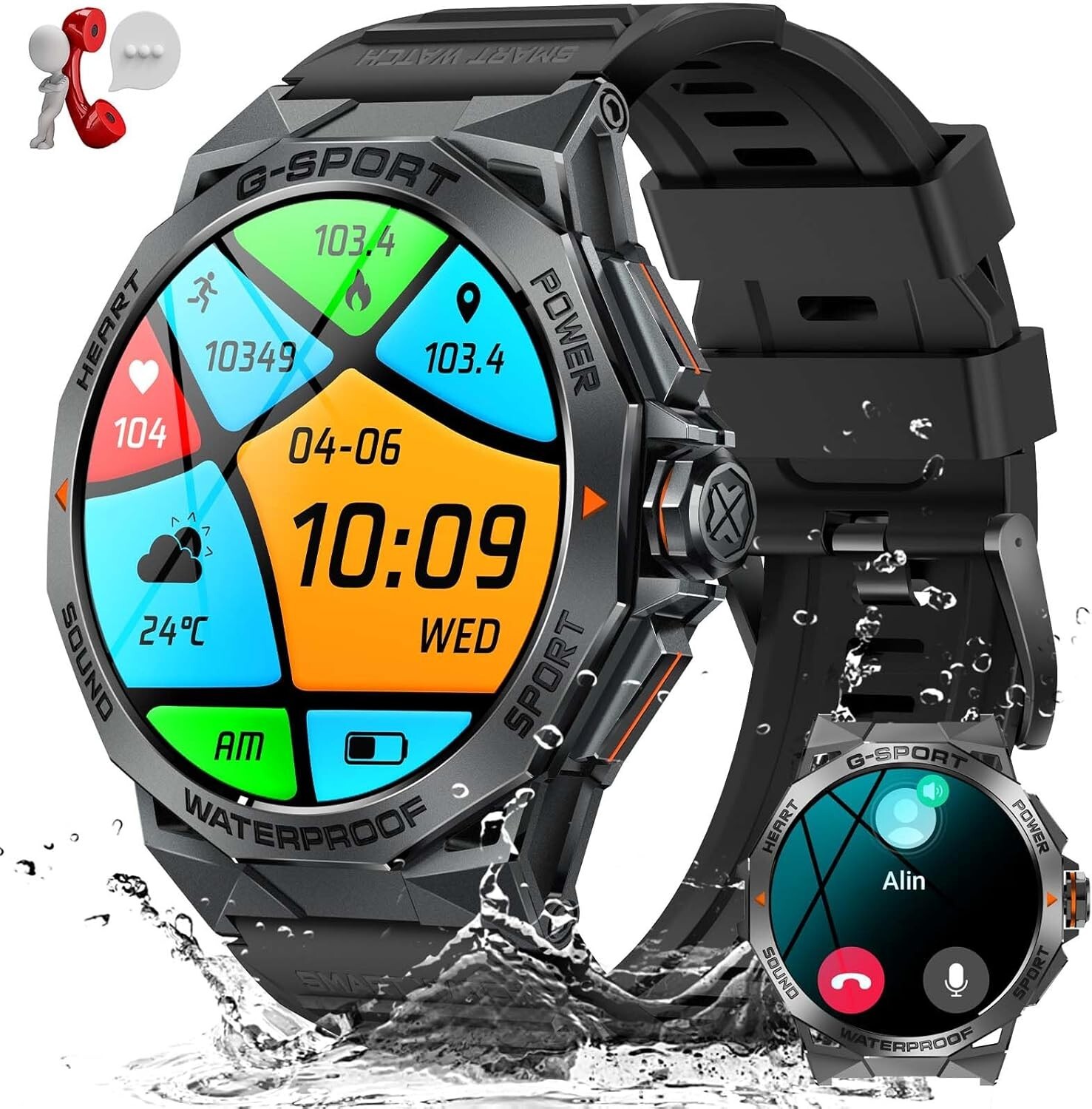 Military Smart Watches for Men Make/Answer Call 1.43″ AMOLED Screen Heart Rate