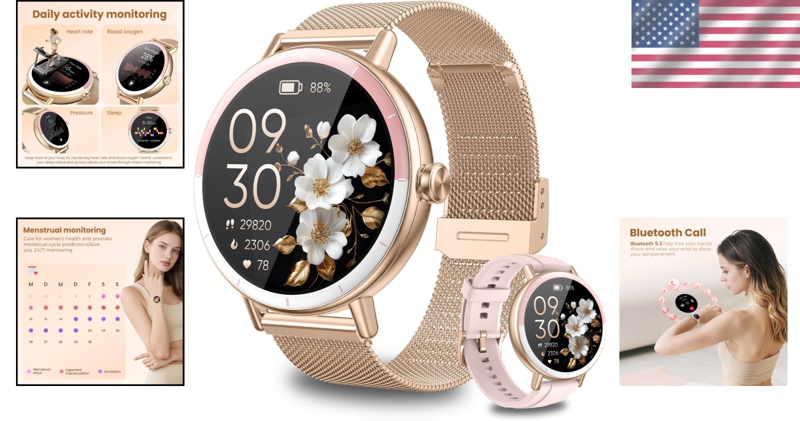 Waterproof Smart Watch for Women with 100+ Sport Modes & Bluetooth Calls