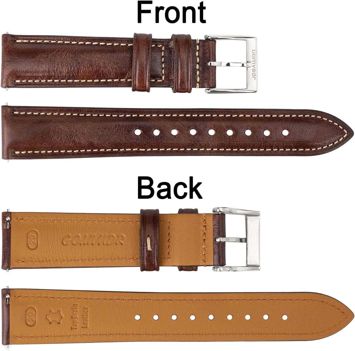 Case For 19mm Quick Release Leather Watch Band, Coffee, Silver Buckle