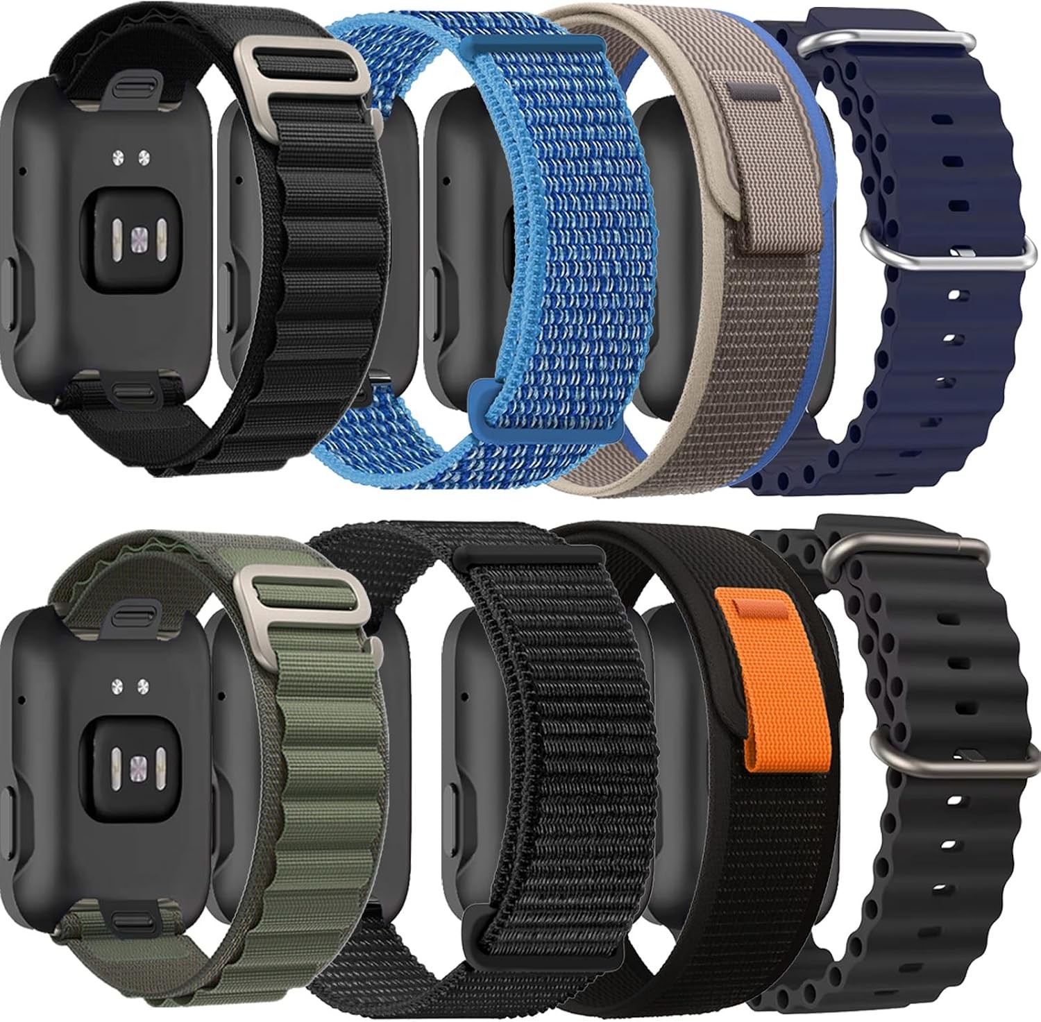 8 Pack Sport Loop Band for Apple Watch Ultra 49mm 46mm 45mm 44mm, Breathable