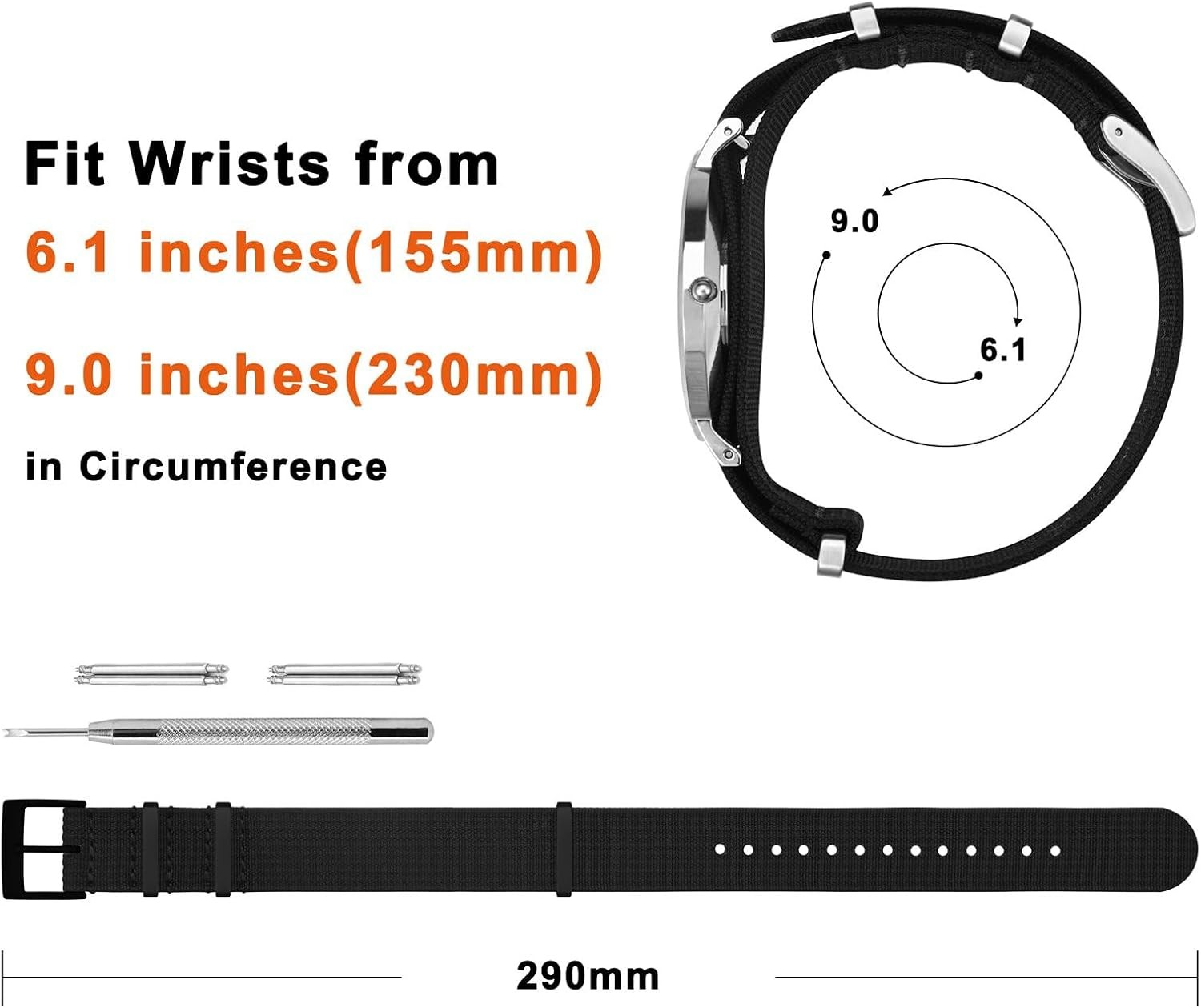 Nylon Watch Band Case for 16mm 18mm 20mm 22mm Waterproof Military Straps