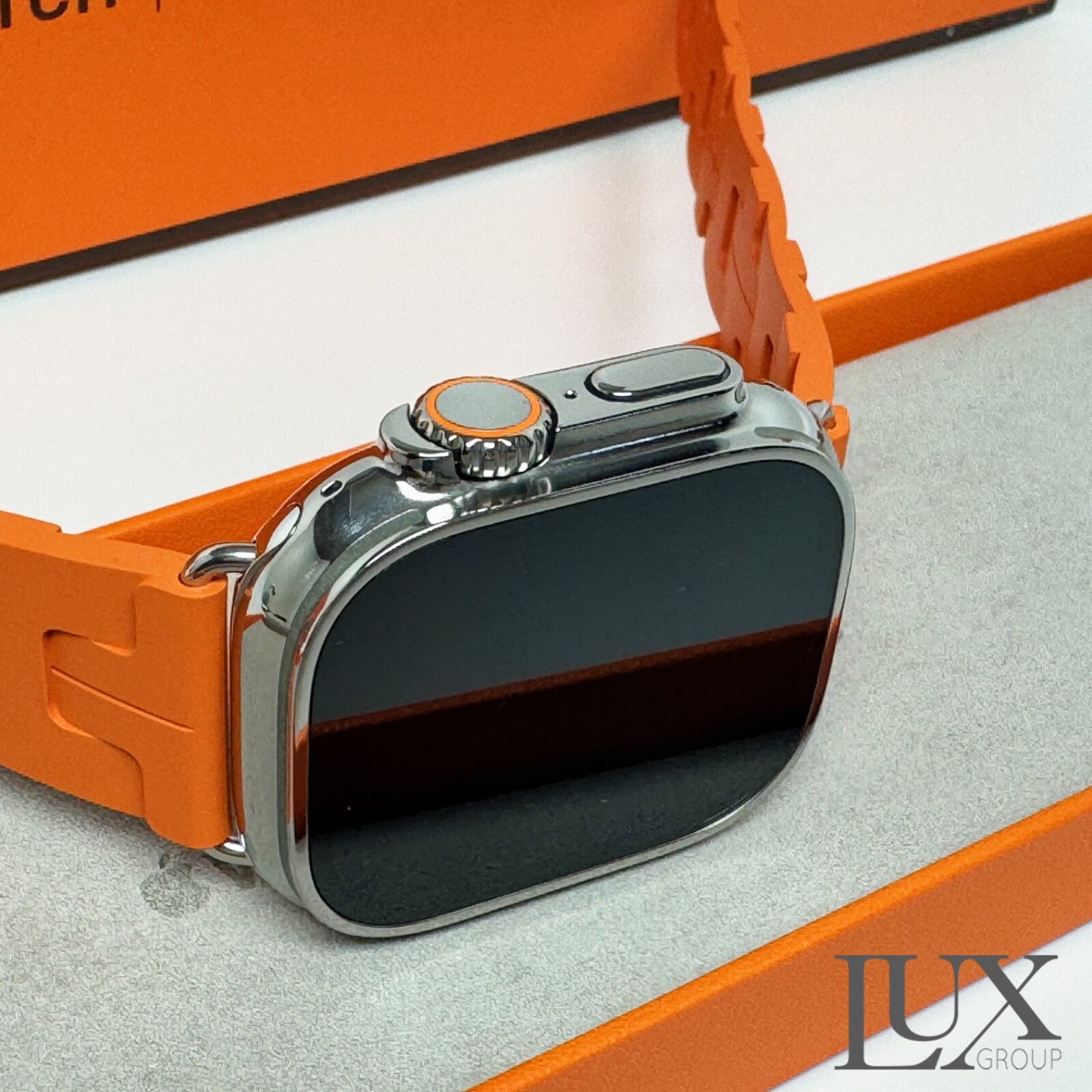 New Apple Watch Ultra 49mm Polished Genuine Hermes Kilim Orange Band AppleCare