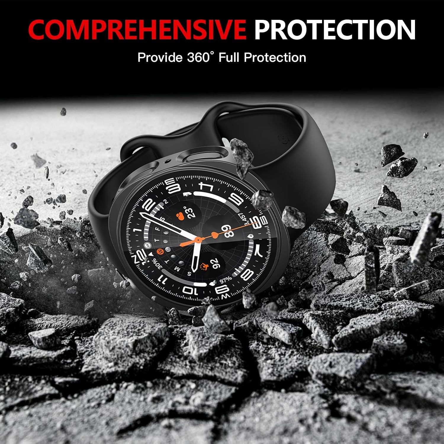 2 Pack Case for Samsung Galaxy Watch 9 / 8 44mm with Tempered Glass, Matte Black