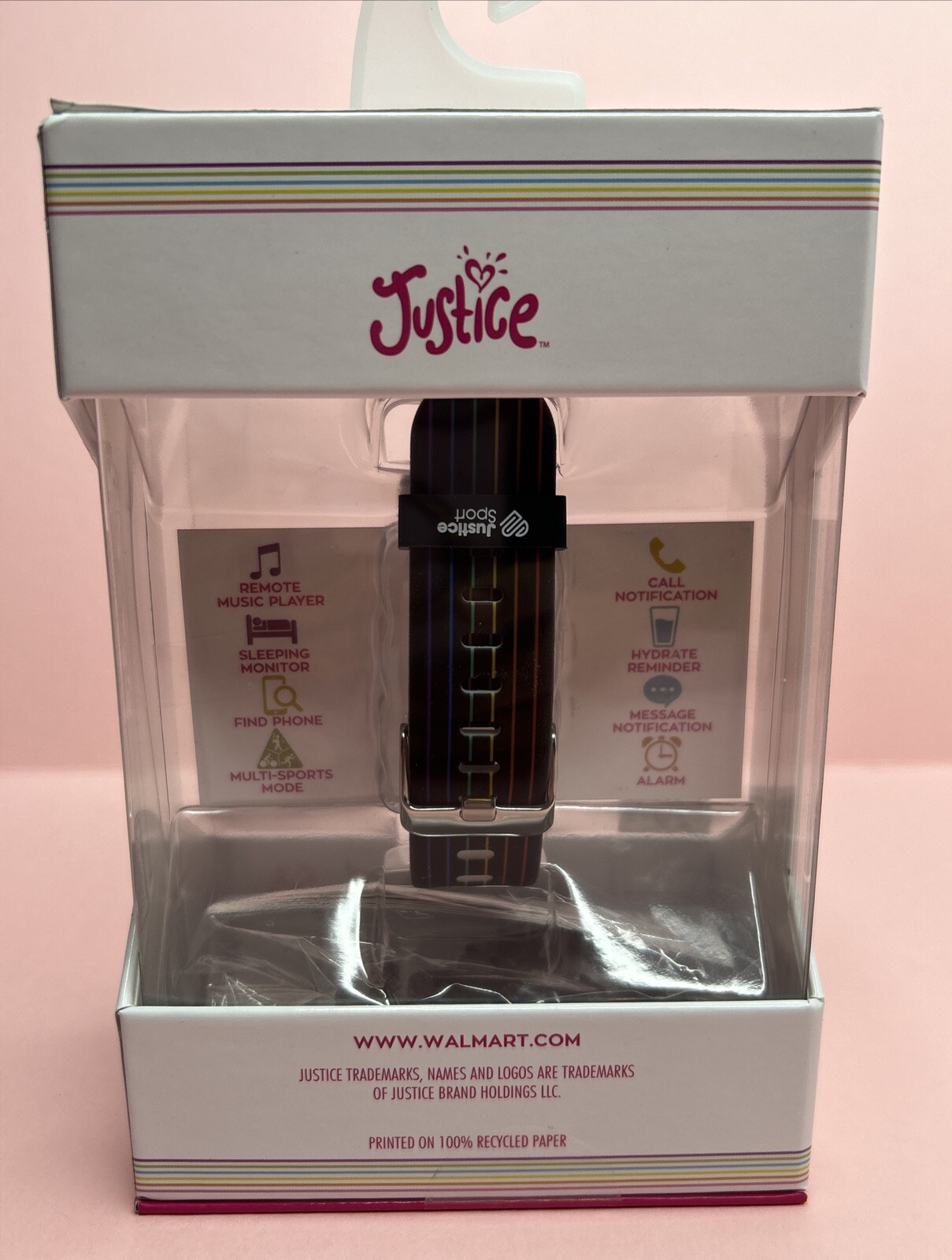 Justice Kids SmartWatch Rectangular Face W/black Rainbow Stripes