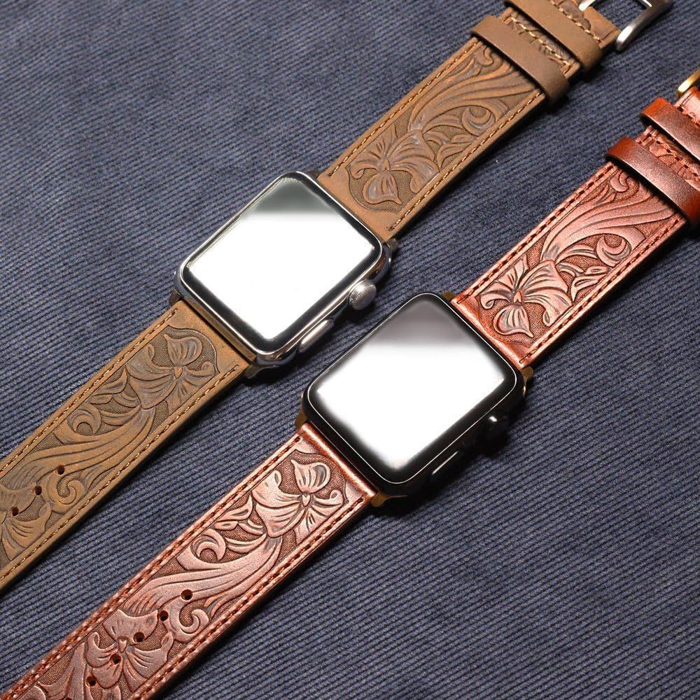 Handmade Retro Brown Leather Band for Apple Watch Series 7 44mm Genuine Strap