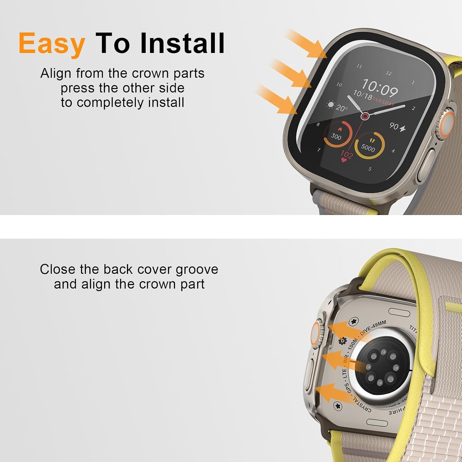 Ultra-Thin Metal Case & Screen Protector for Apple Watch Ultra 2/3, Tempered Gla