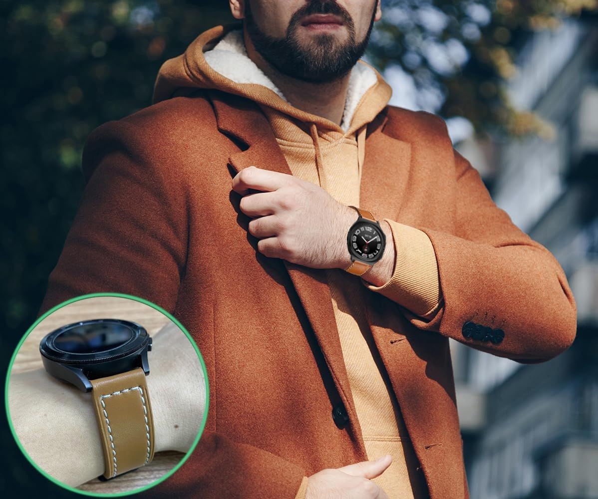 Leather Replacement Only Strap for Galaxy Watch 8 Classic 46mm, Black & Brown