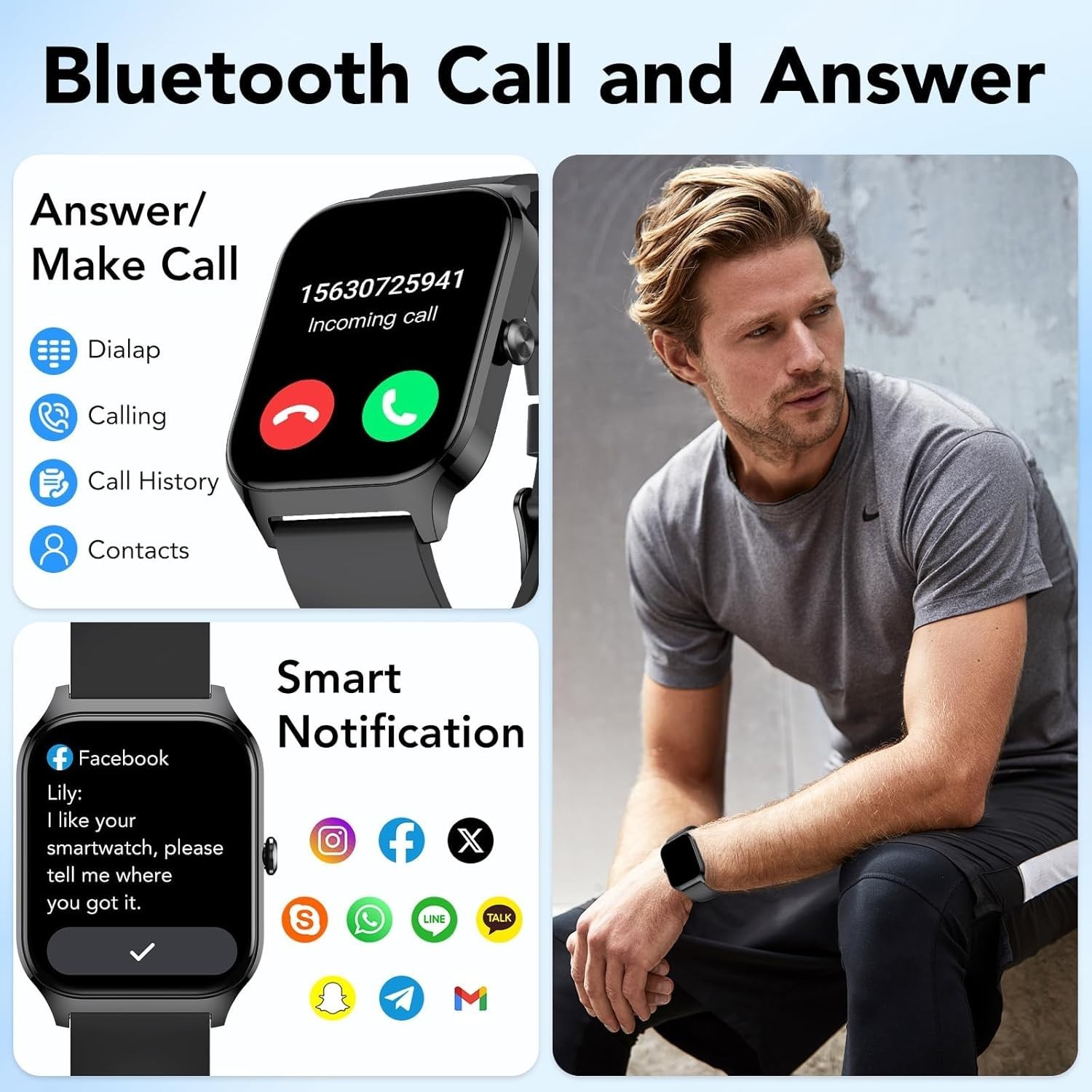 Smart Watch for Men Women 1.85″ Fitness Tracker with Bluetooth Calls