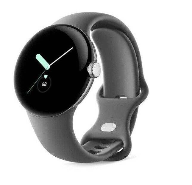 Google Pixel Watch 41mm Polished Silver Stainless Steel Case with Charcoal…