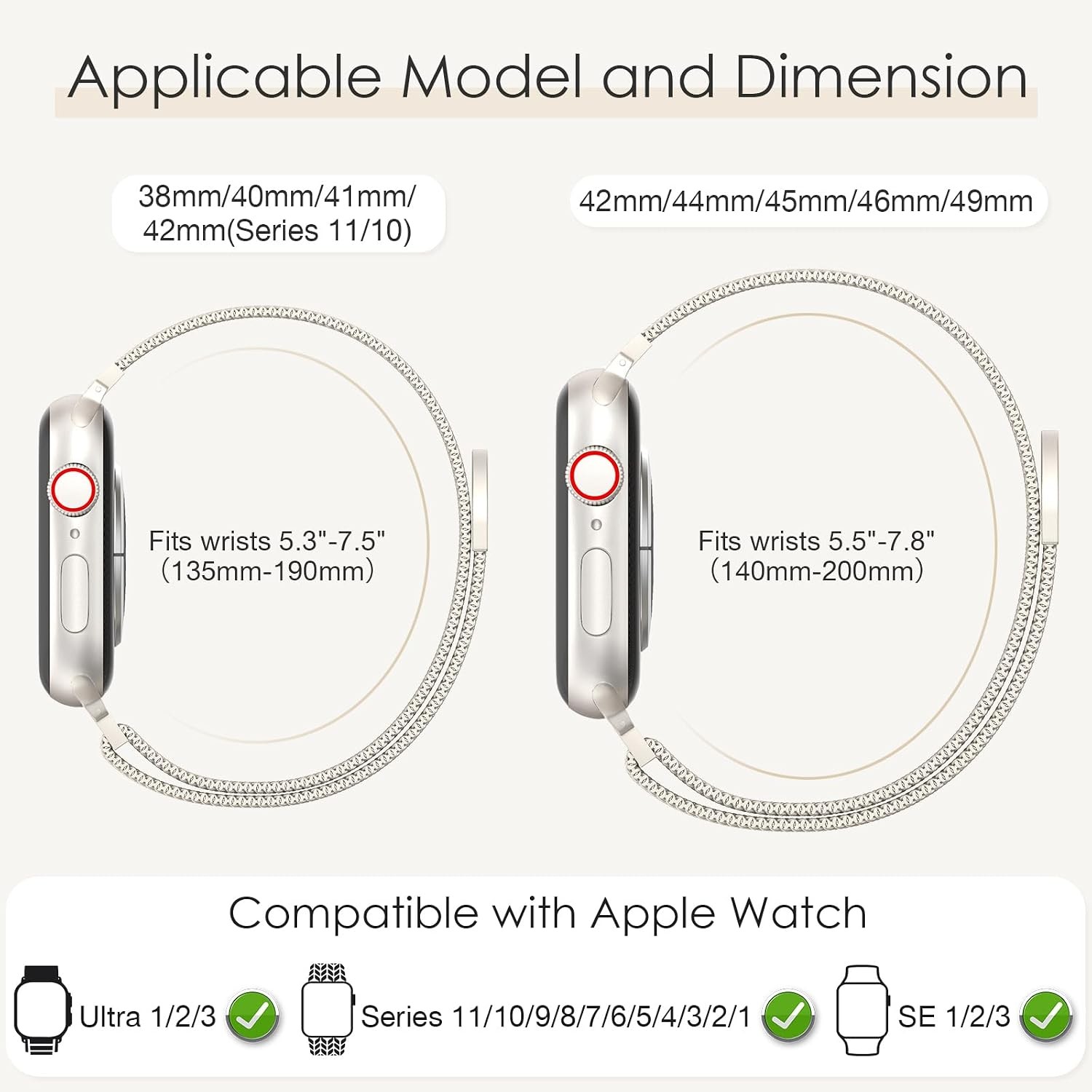 Magnetic Closure Milanese Loop Strap for Apple Watch 38mm 40mm 41mm, Adjustable