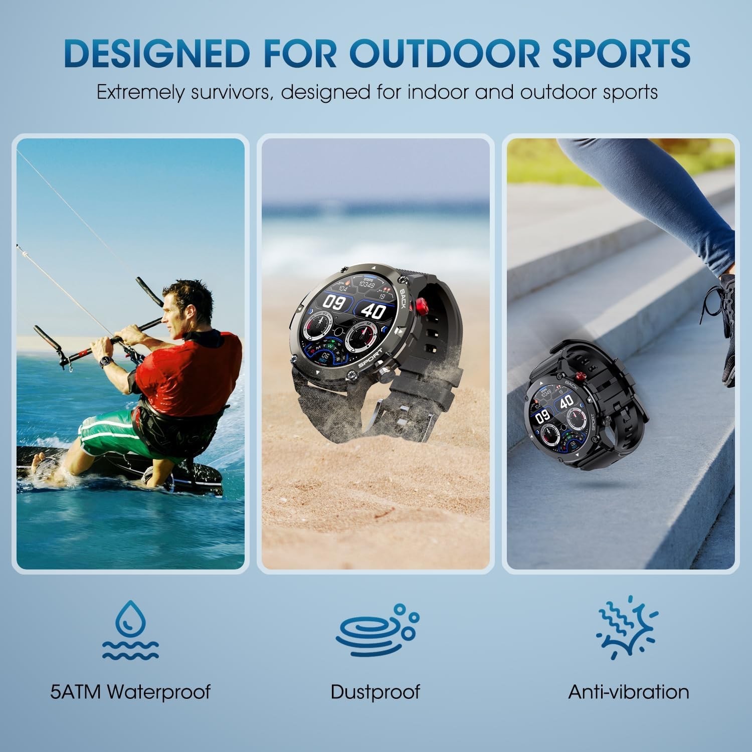 Smart Watch Android with Bluetooth Call Dial/Heart Rate Outdoor Sports waterproo