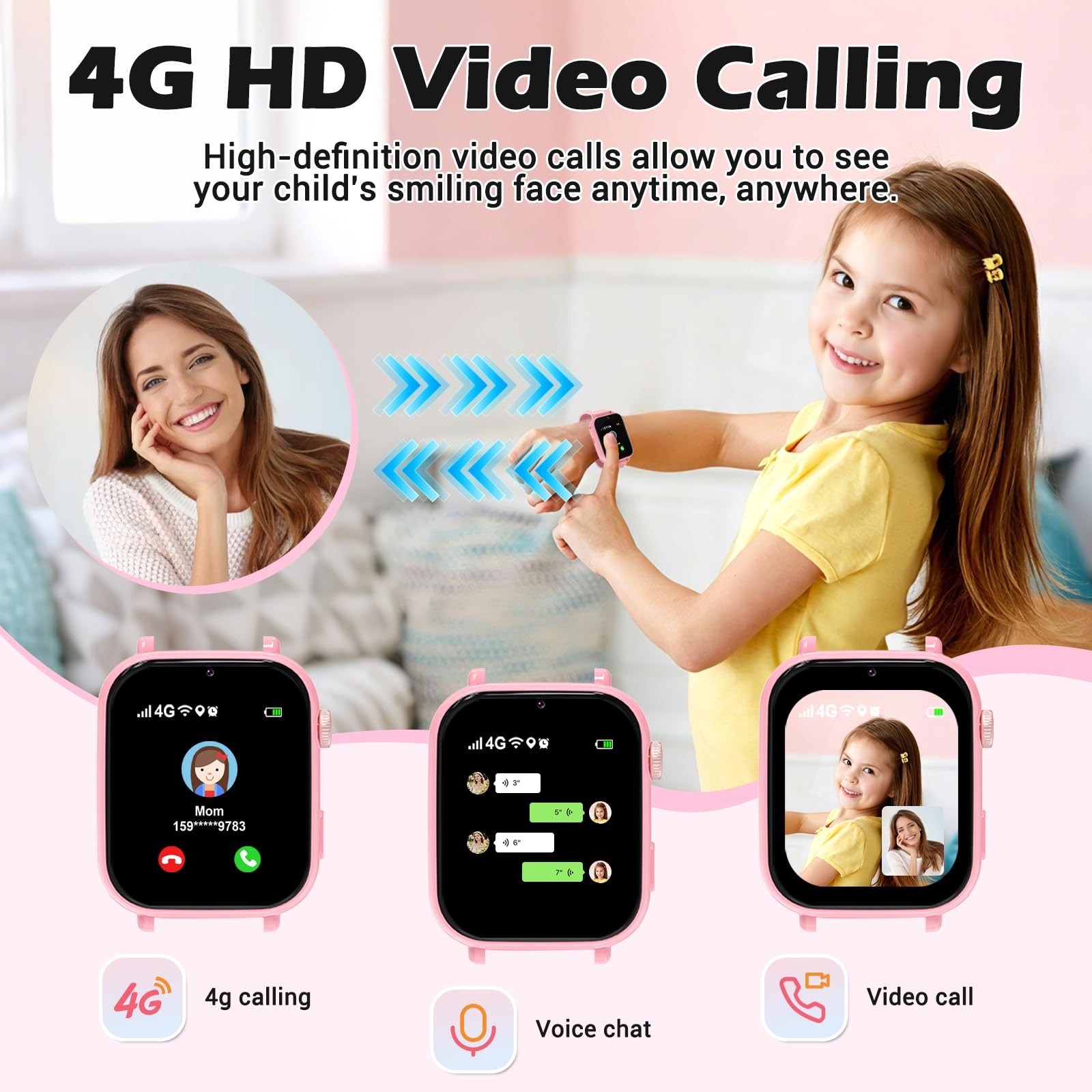 for Girls Boys 4g GPS Text-for Game Pedometer Alarm Clock Calculator-Kid Watc…