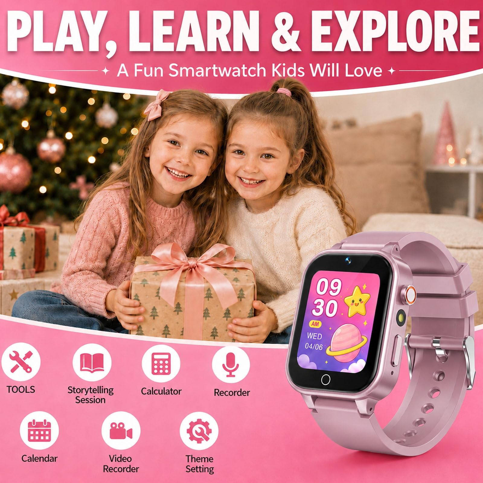 1.54 Inches for Boys Girls, 26 Puzzle Games, with , Pedometer, Video Voice Mu…