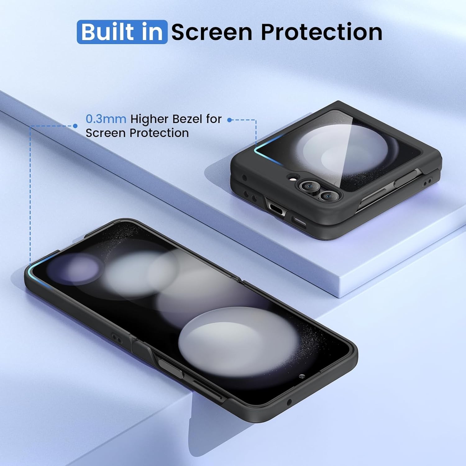 Full Body Cover Case for Samsung Galaxy Z Flip 5, Ultra-Thin, Shockproof, Black