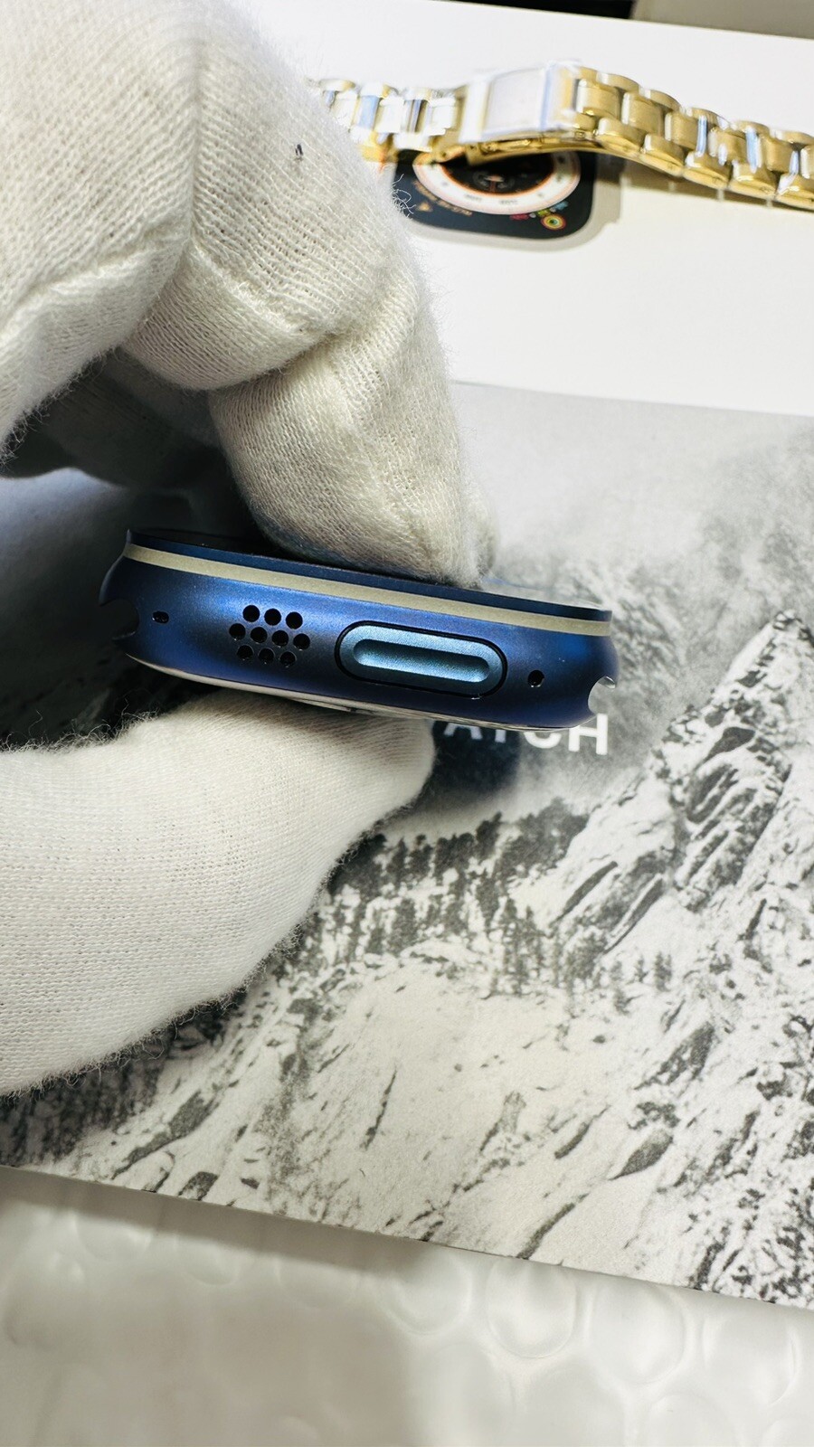 Apple Watch ULTRA 2 49mm Anodized Blue CUSTOM Titanium Gold Plated Link Band