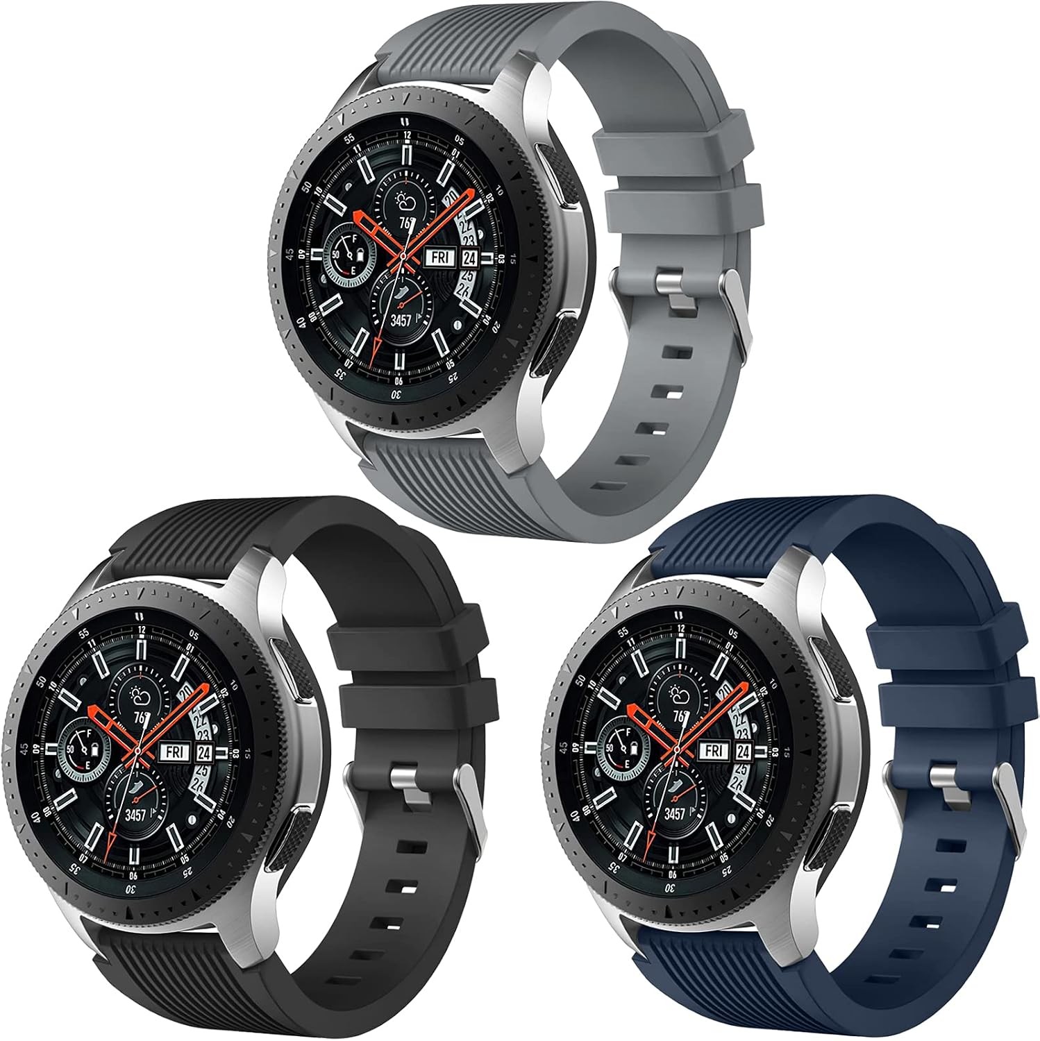 3-Pack of Silicone Watch Bands for Samsung Galaxy Watch 3 45mm, Gear S3 Frontier
