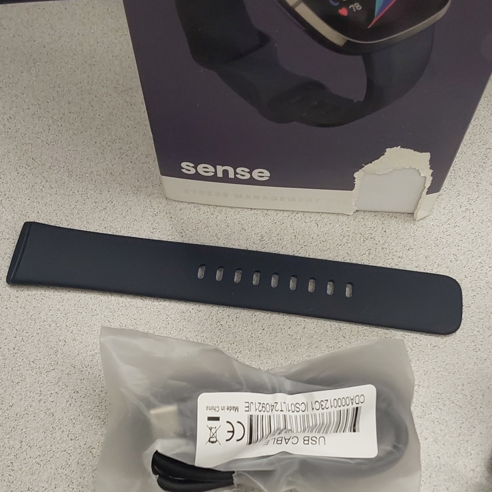 Fitbit Sense Smartwatch 40mm Graphite SS Black Silicone Band GPS ECG Box