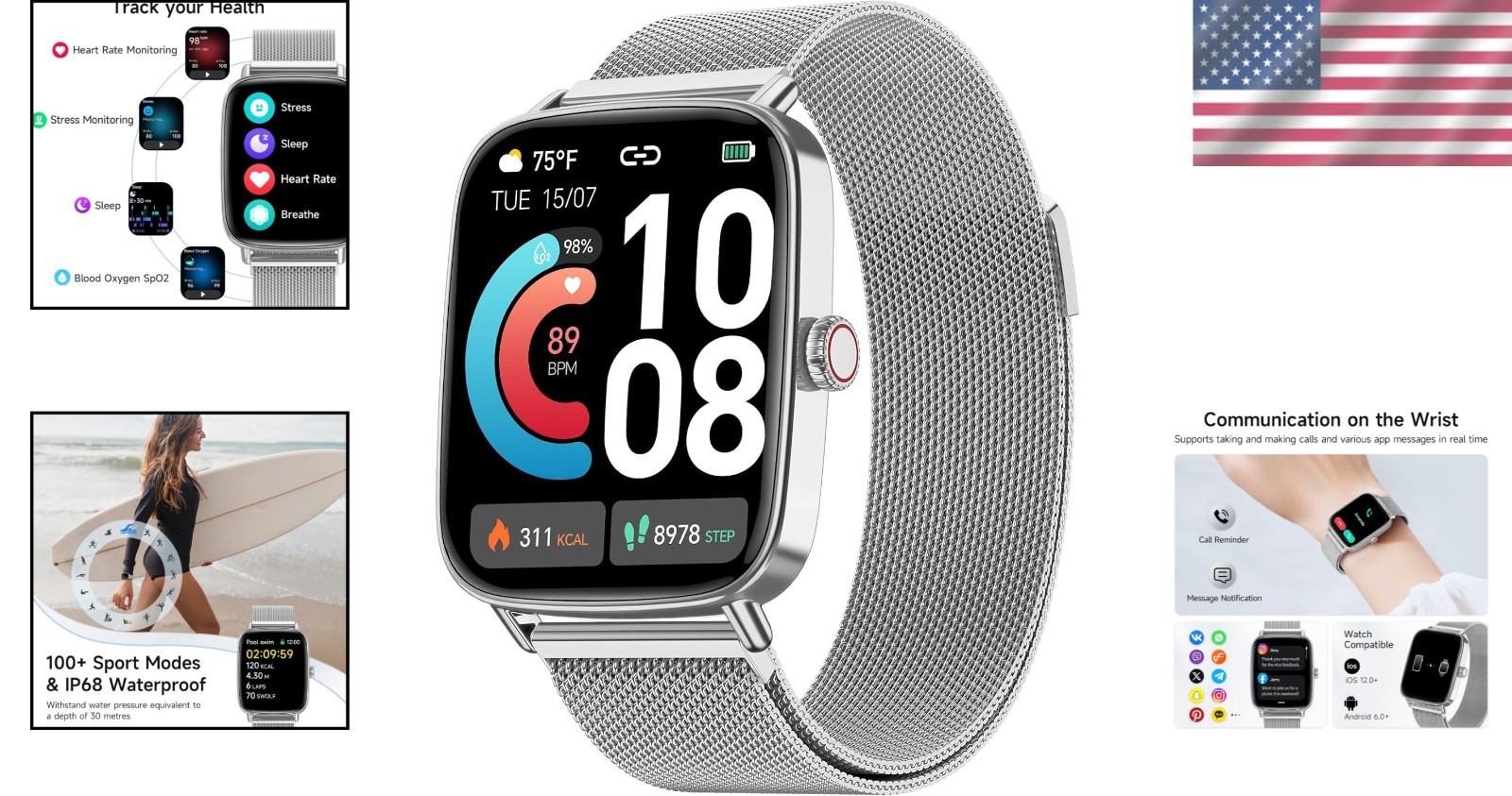Smart Watch for Women, 1.85″ HD Smartwatch Compatible Iphone/Samsung/Android (An
