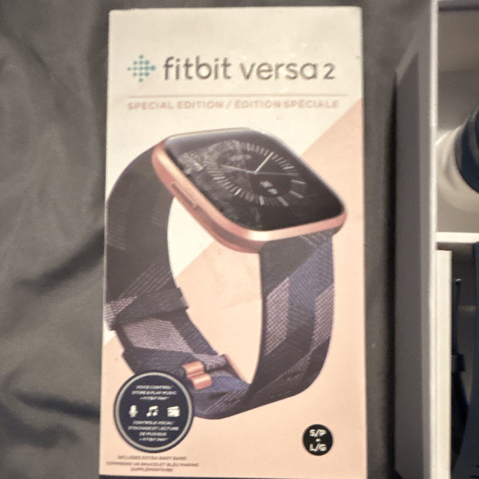 Fitbit Versa 2 Special Edition 40mm Pink Aluminum Case Blue Fabric Band