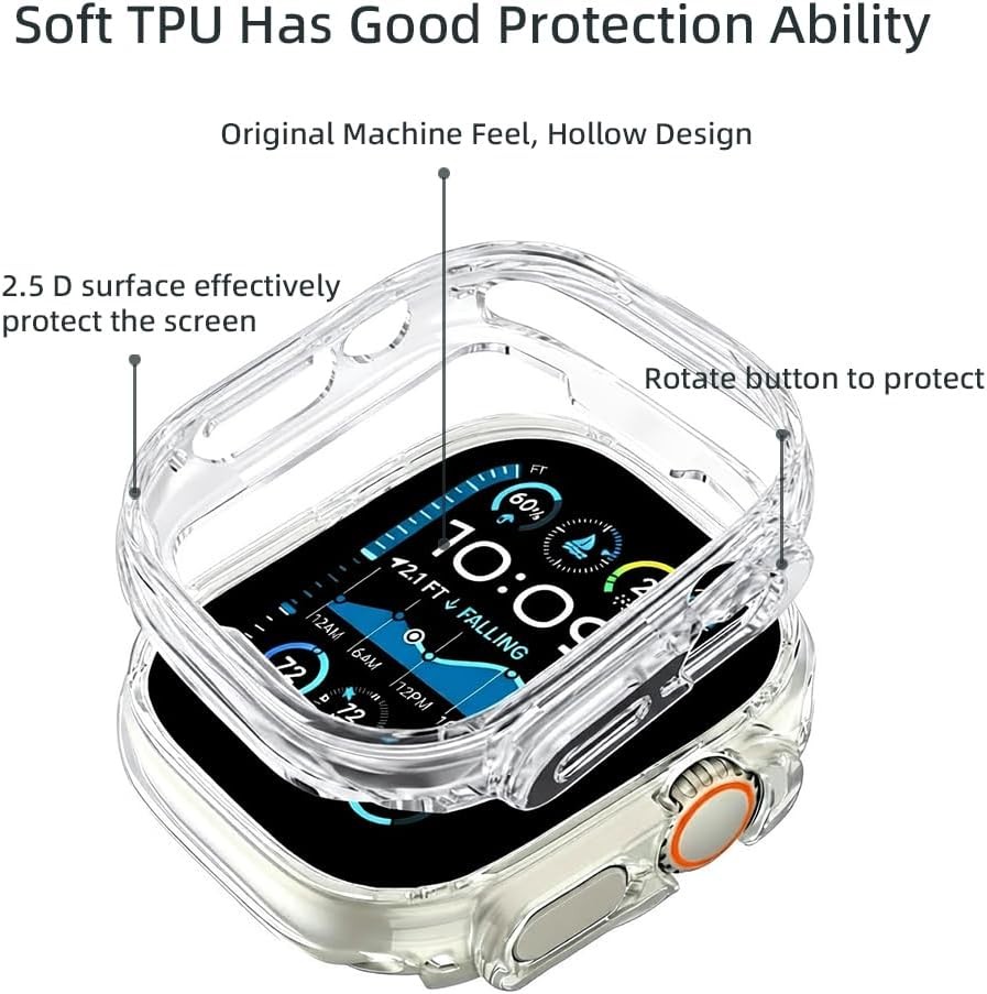 Soft TPU Clear Cover for Apple Watch Ultra 49mm – 2 Pack Shockproof Case