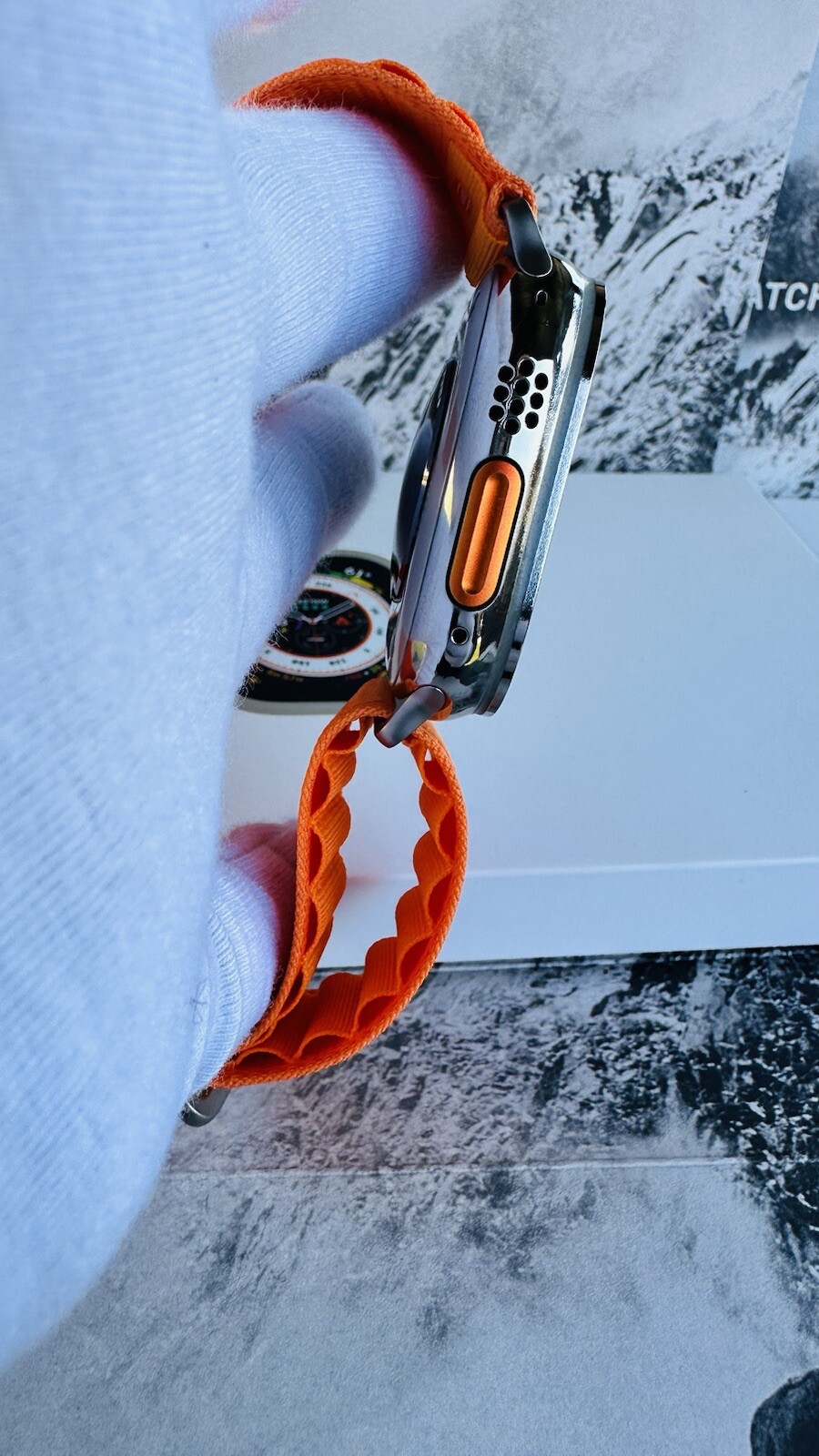 Custom Diamond Polished 49MM Apple Watch ULTRA 2 with Orange Loop Band LTE GPS