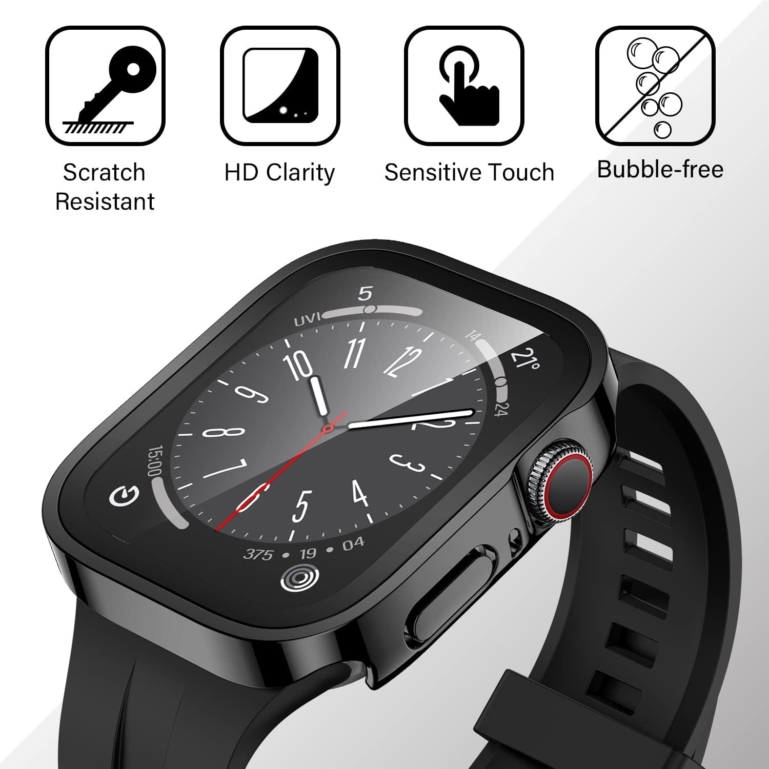 2 Pack Black Case for 45mm Apple Watch Series 9/8/7, Ultra-Thin with Screen Prot