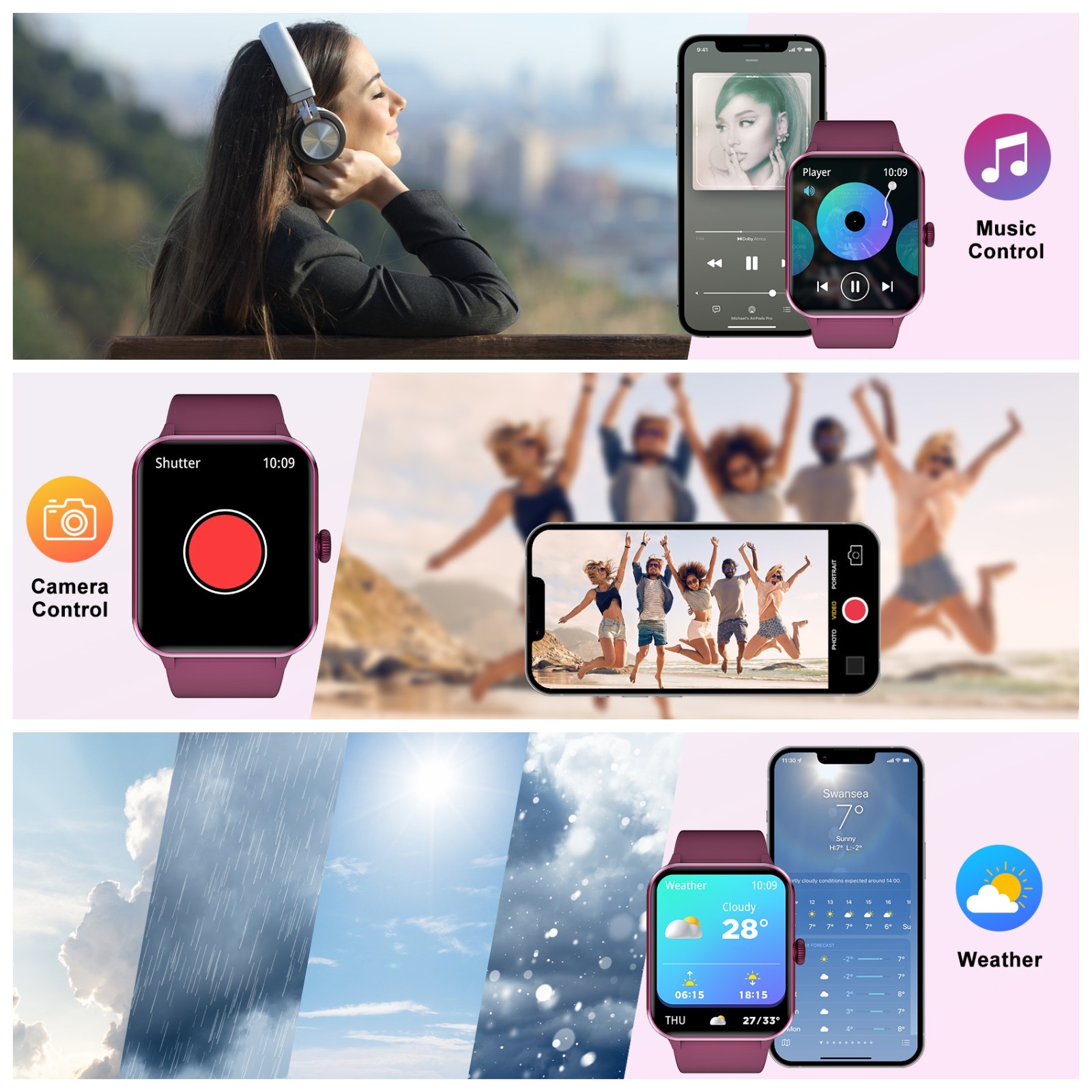Bluetooth Smart watch Men/Women Bluetooth Compatible with iPhone Samsung Android