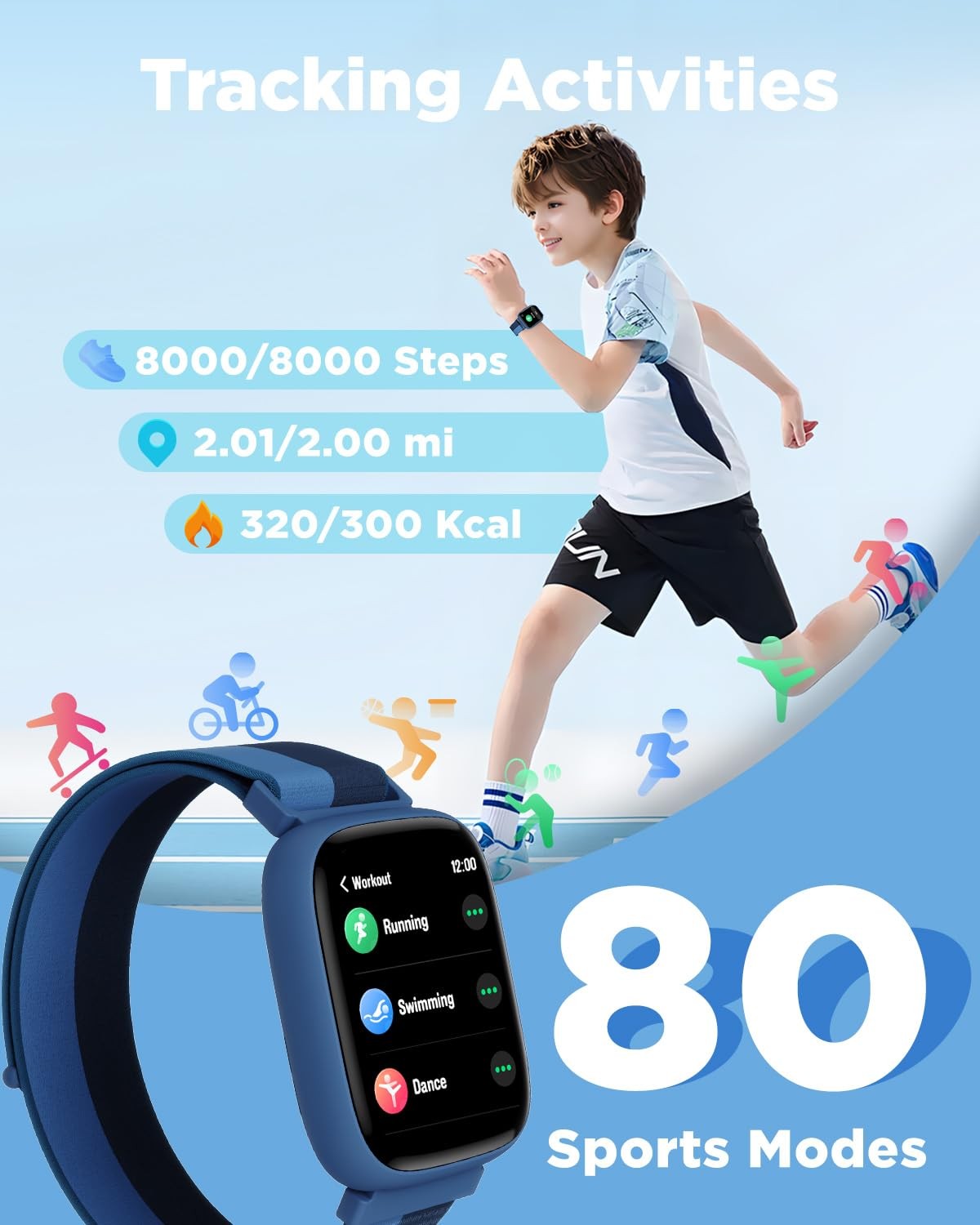 Smart Watch for Kids, 1.8″ Fitness Tracker Watch Pedometer, Heart Rate, IP68 …