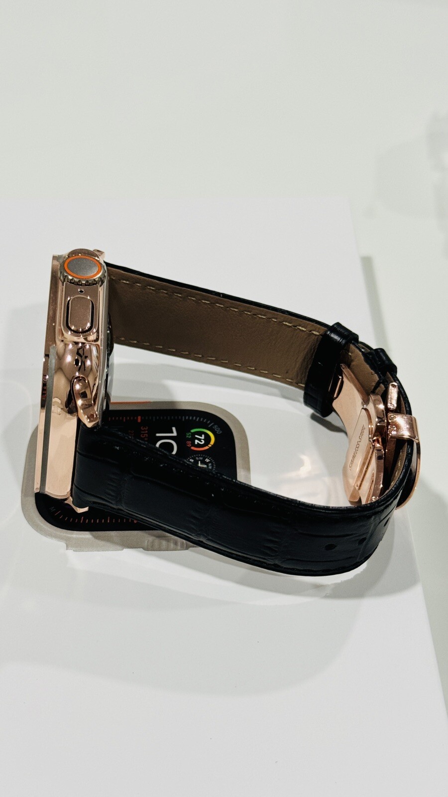24k ROSE Gold Plated Apple Watch ULTRA 2 49mm Black Leather Band CUSTOM Lux Box