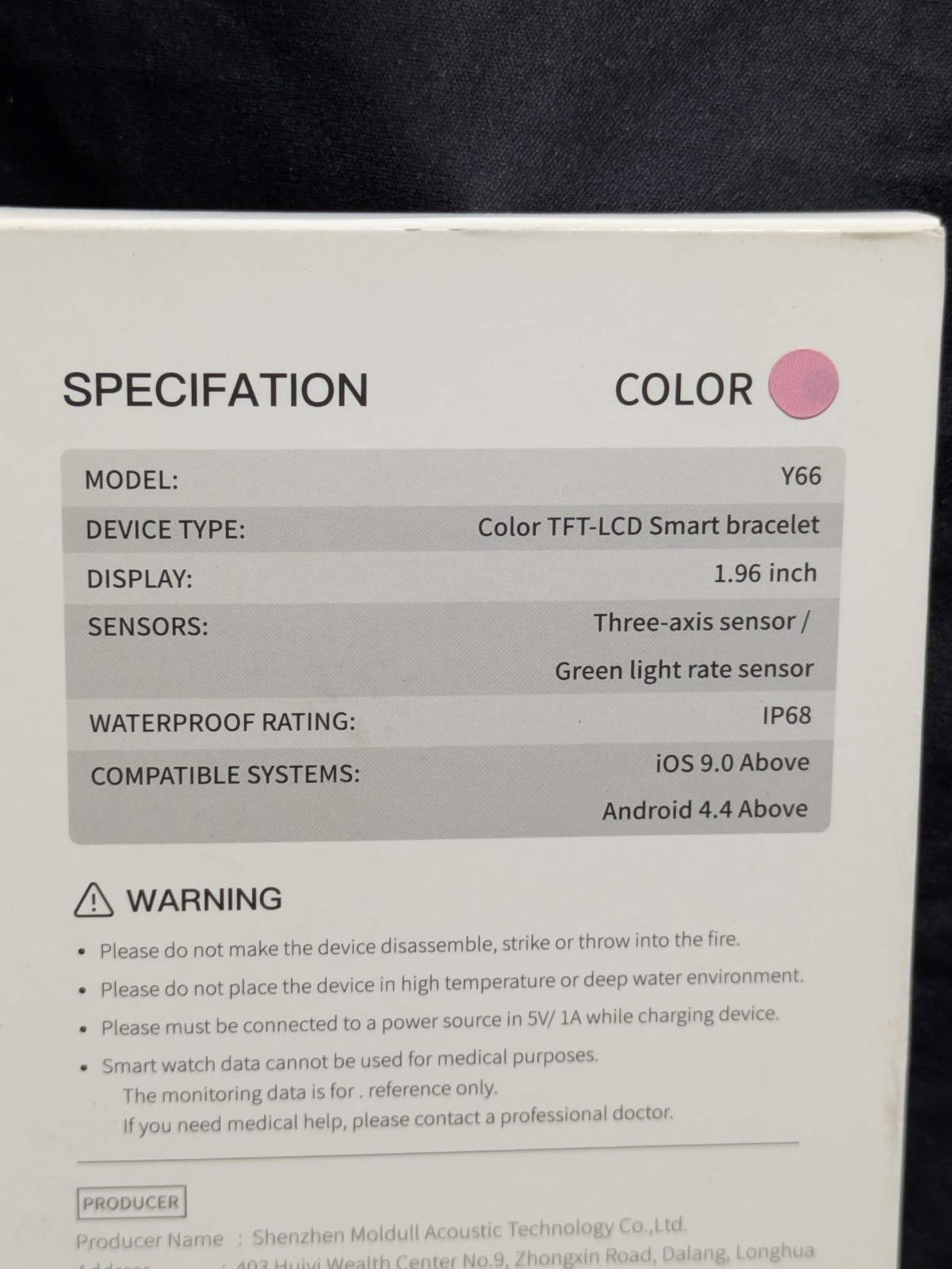 Smart Watch Y66 Women 1.96″ Fitness Tracker Running Pedometer Pink Band IOB