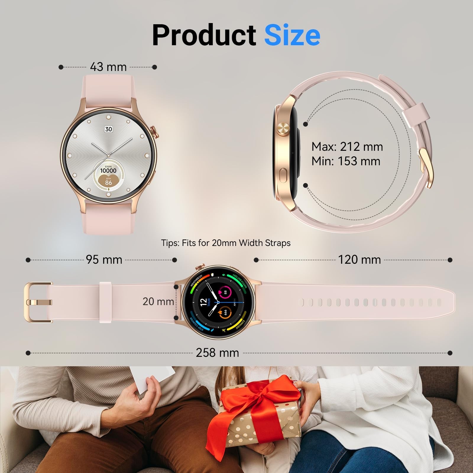 Smartwatch for Women, 1.3″ AMOLED Touchscreen, Fitness Tracker, Heart Rate Monit