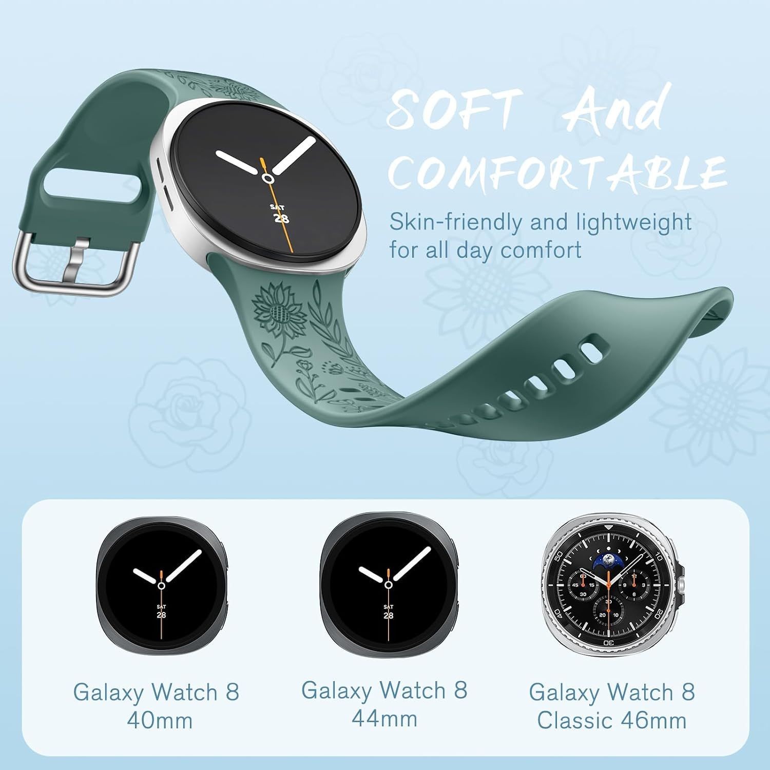 6 Pack Soft Silicone Strap Compatible with Samsung Galaxy Watch 9/8 40mm 44mm