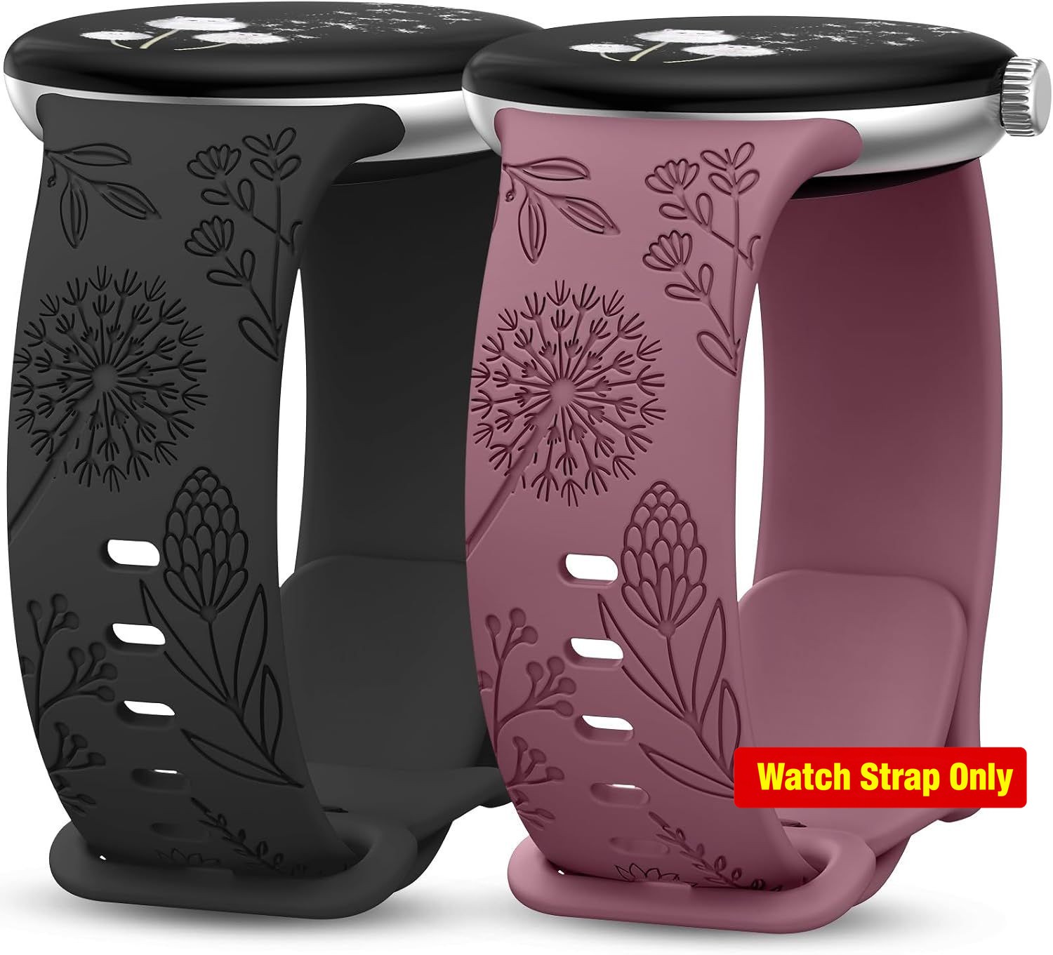 2 Pack Floral Engraved Strap Compatible with Google Pixel Watch 4 41mm