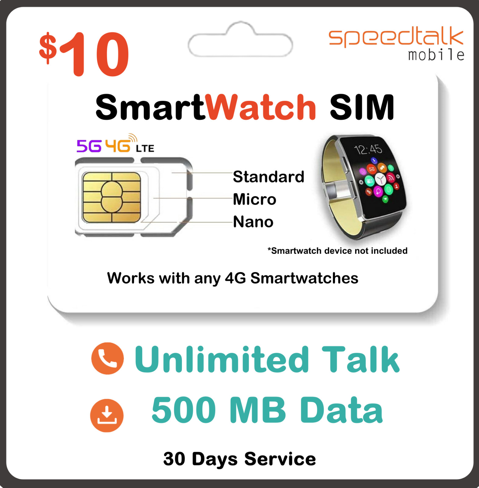 Speedtalk Smart Watch SIM Card Kit Unlimited Talk 4G Kids SmartWatches – Roaming