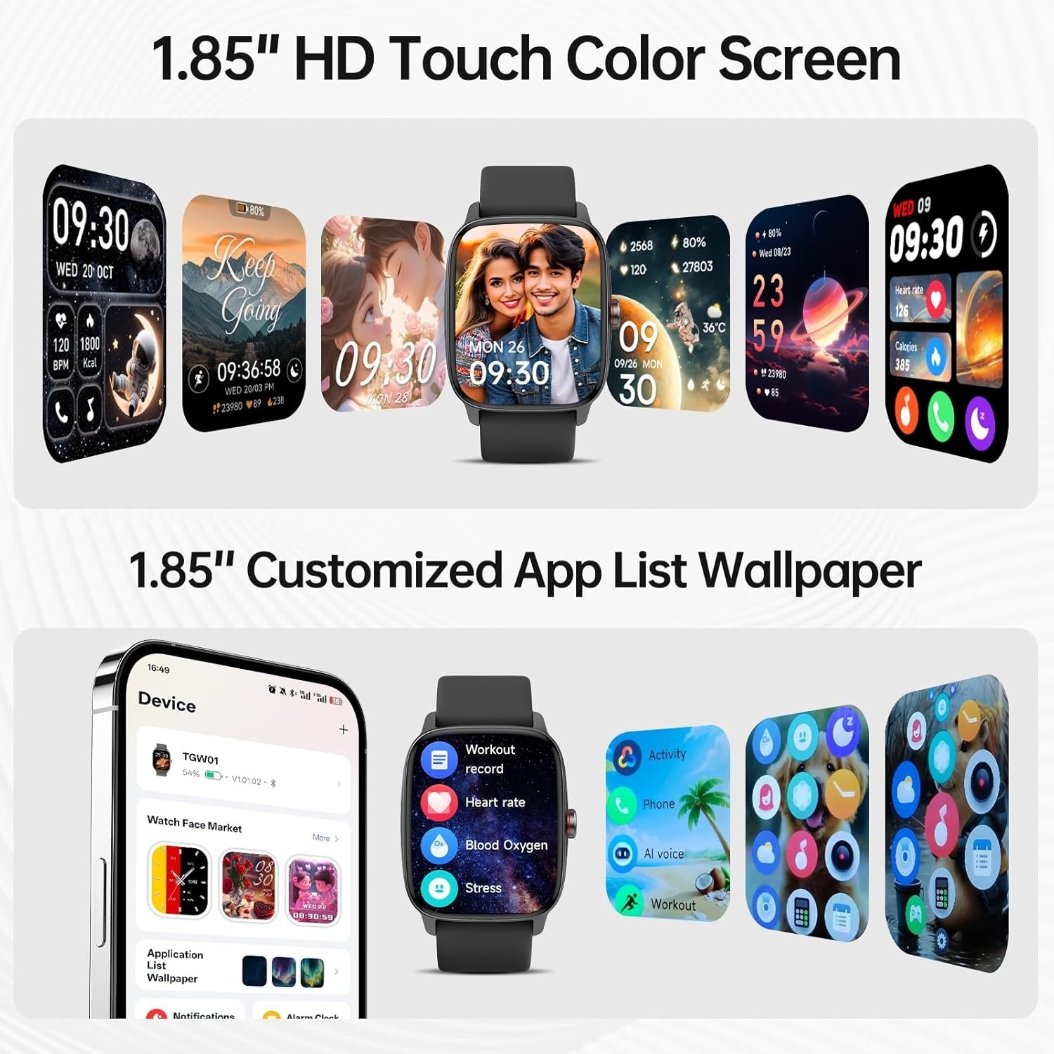 Smart Watches for Women Men with Bluetooth Call & AI Voice, 1.85″ HD Fitness