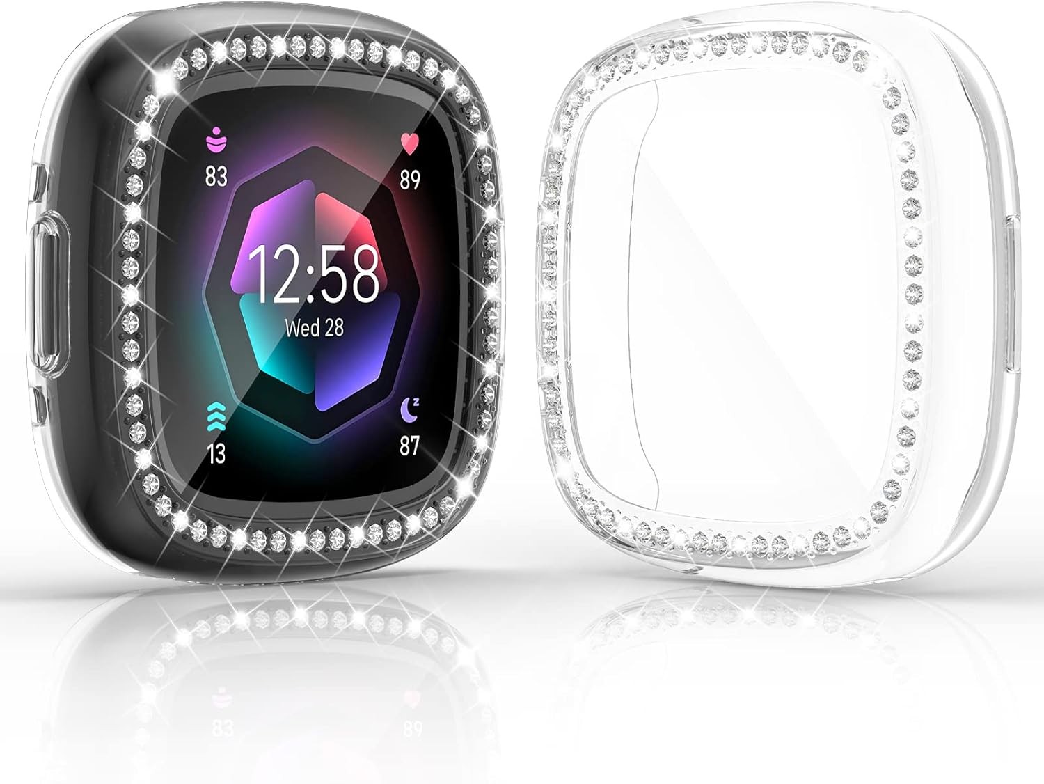 2-Pack Screen Protector Case for Fitbit Versa 4 & Sense 2 Bling Diamonds Bumper