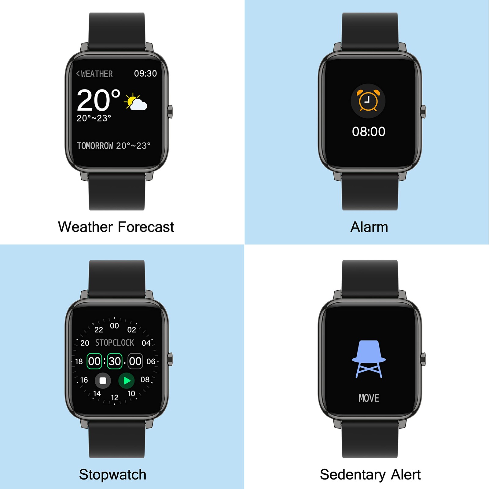 Popglory Smart Watch, Smartwatch with Blood Pressure, 1.3 inches, Black
