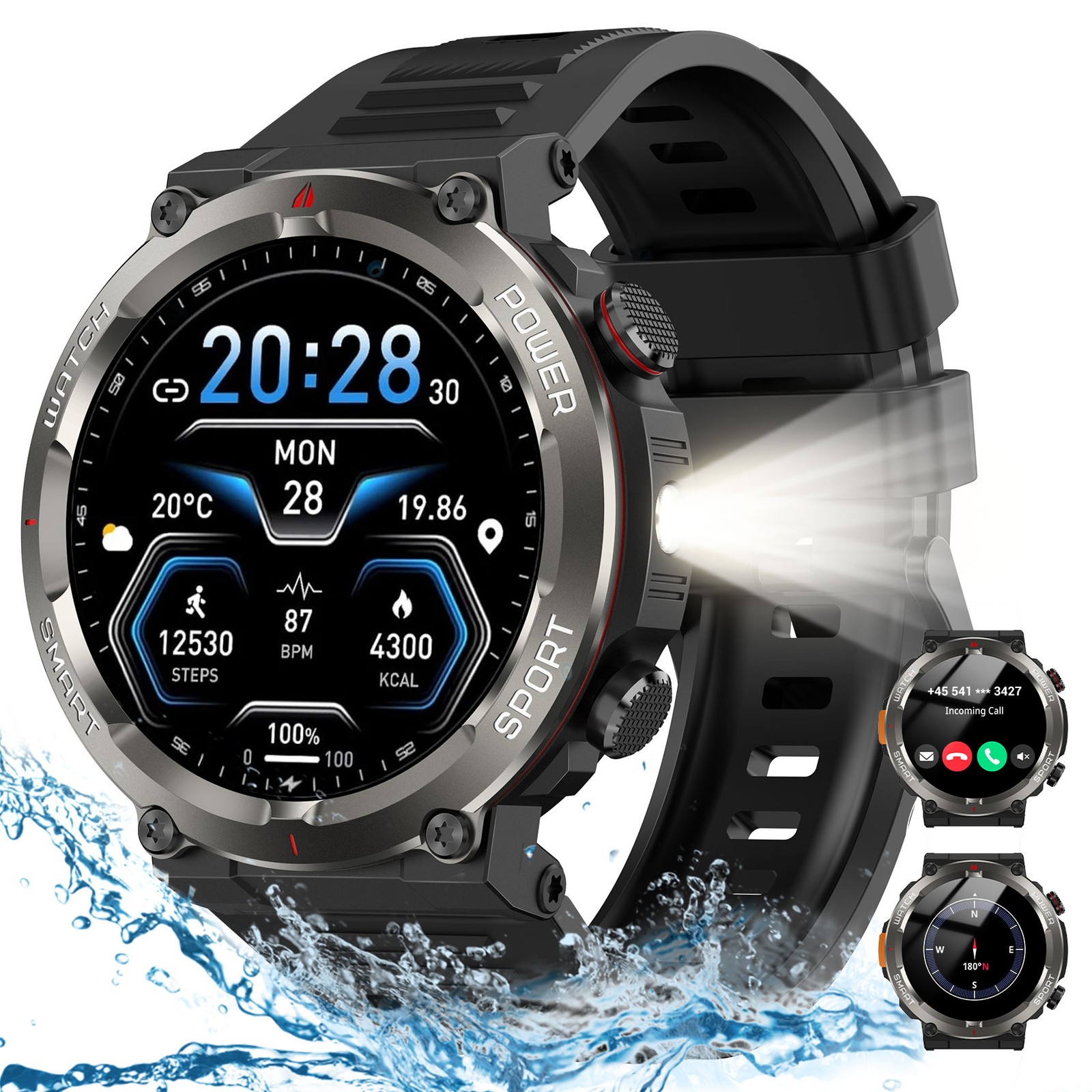 Military Tactical Smart Watches for Men, 100-Day Battery Rugged Fitness Watch