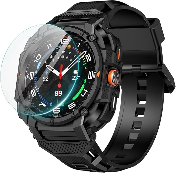 1 Pack Rugged Silicone Band & Screen Protector for Galaxy Watch 8 Ultra 49mm Bla