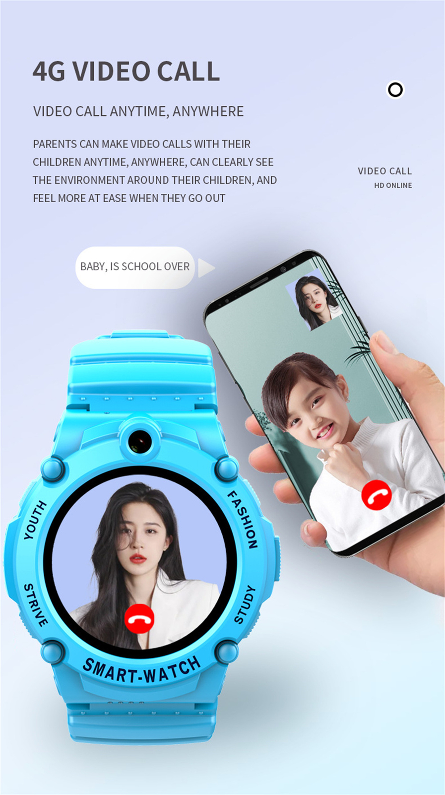 Kids Phone Watch Smartwatch 4G SOS Call Waterproof Children Wrist Watch Camera