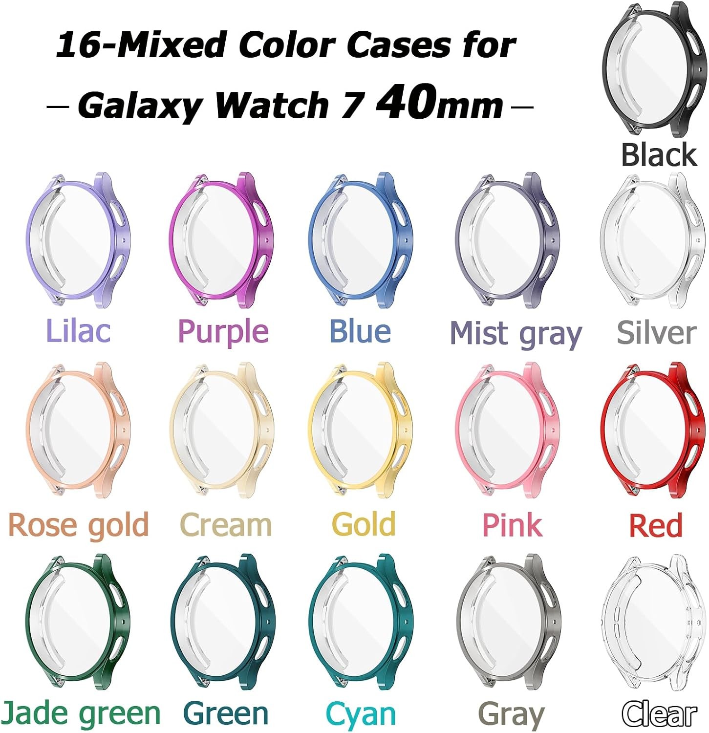 16 Colorful TPU Protective Bumper Cases for Samsung Galaxy Watch 7 40mm – 16 Pac