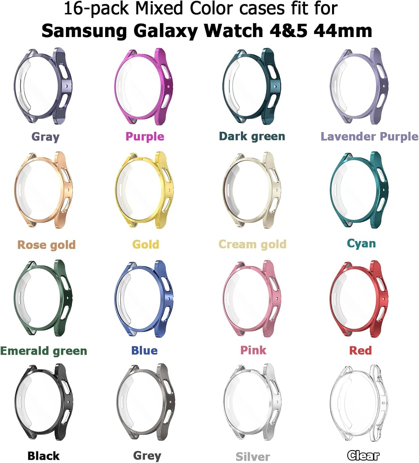 16 Colorful TPU Bumper Frame & Screen Protector Case for Galaxy Watch 5/4 44mm