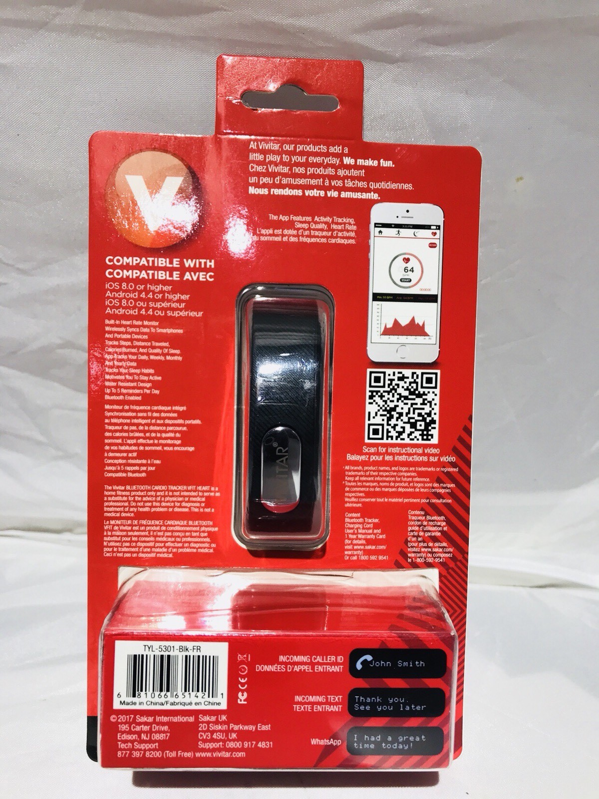 Vivitar TYL-5301-BLK-FR Vfit Heart Bluetooth Cardio Tracker